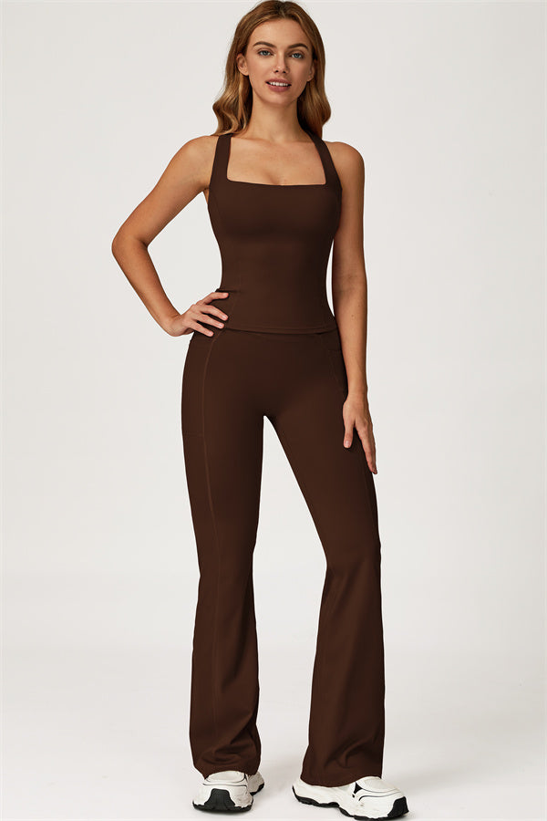 Conjunto de 2 piezas de top corto Glacier y leggings con pernera acampanada
