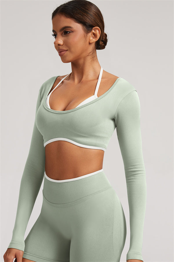 Conjunto de 2 piezas Elevate New: Top corto de manga larga y leggings