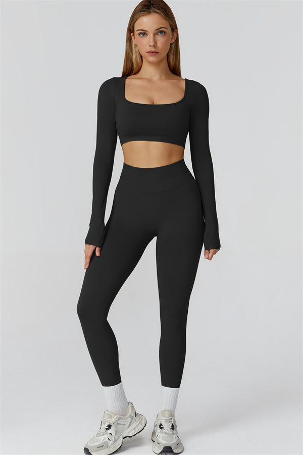 Conjunto de 2 piezas de leggings y top corto de manga larga Reign