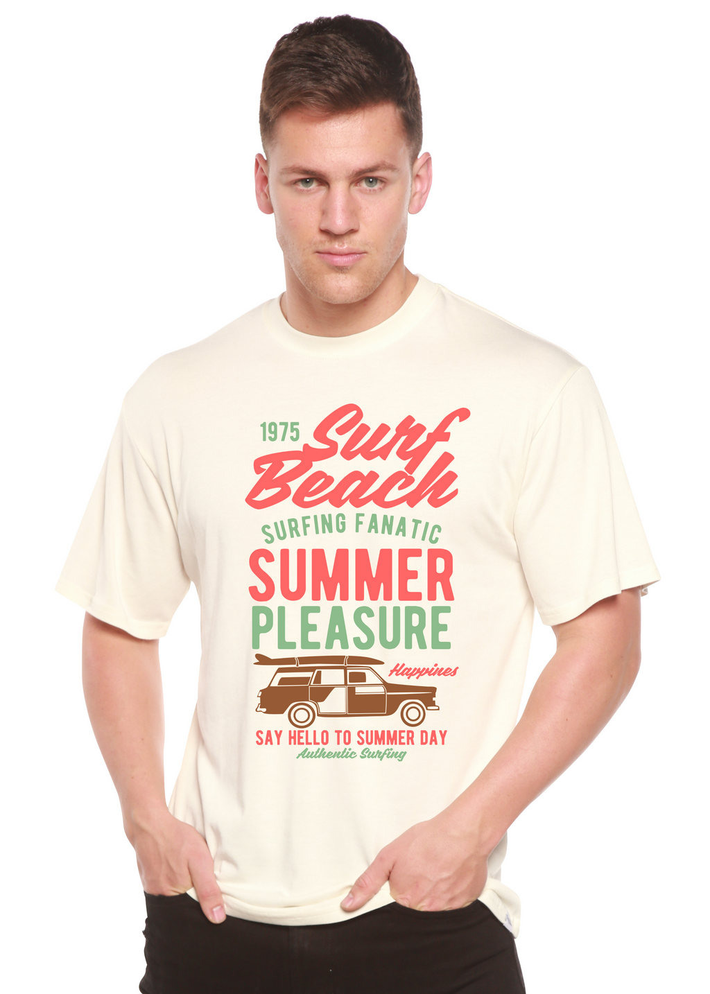 Camiseta gráfica de manga corta de viscosa de bambú y algodón orgánico Spun Bamboo® Surf Beach para hombre