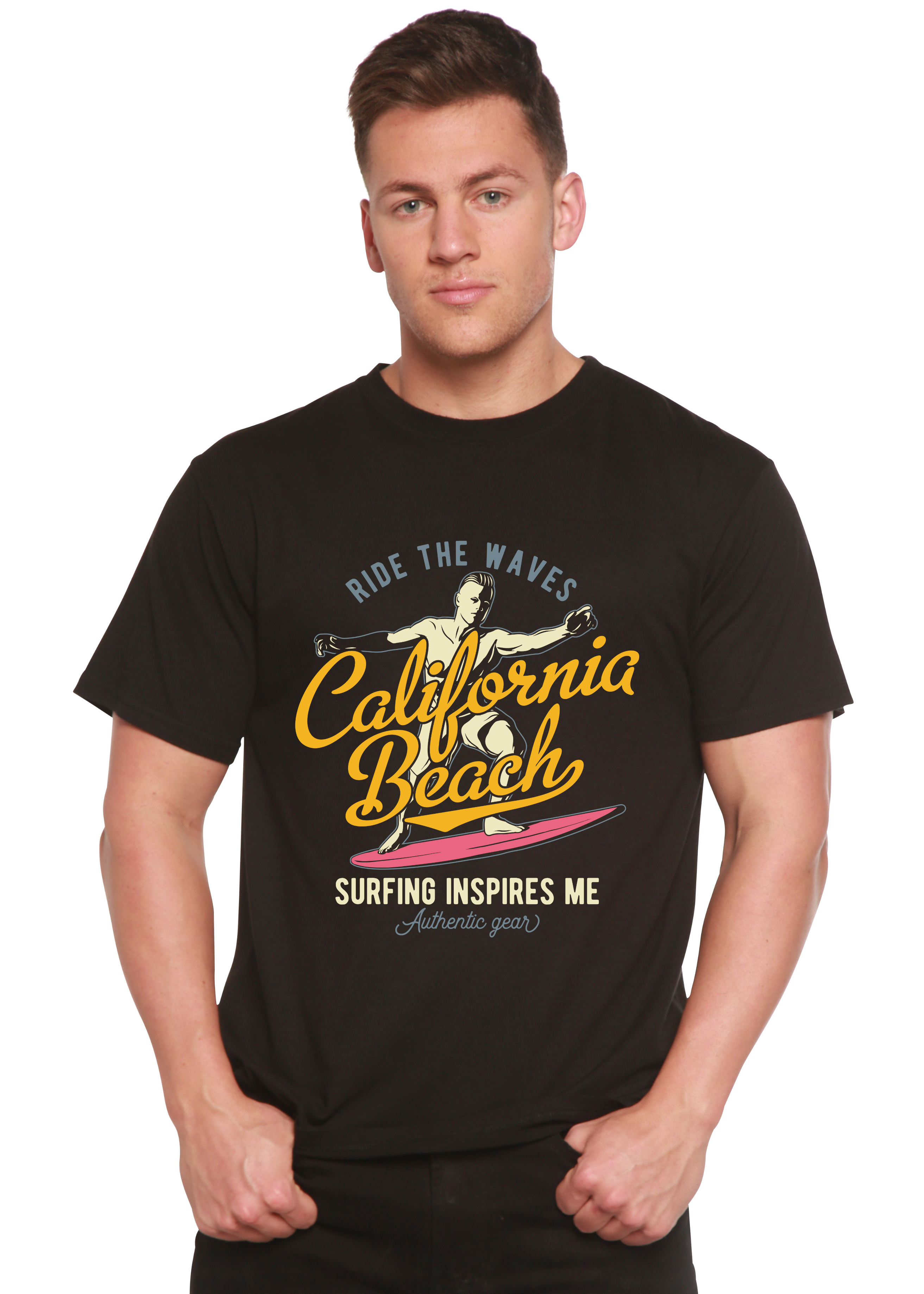 Camiseta Gráfica de Manga Corta para Hombre California Beach de Viscosa de Bambú/Algodón Orgánico