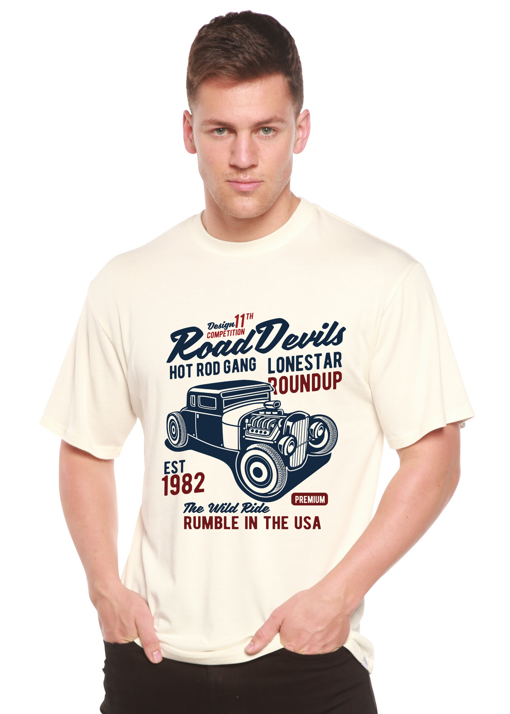 Camiseta gráfica de manga corta Road Devils Spun Bamboo® de viscosa de bambú/algodón orgánico para hombre