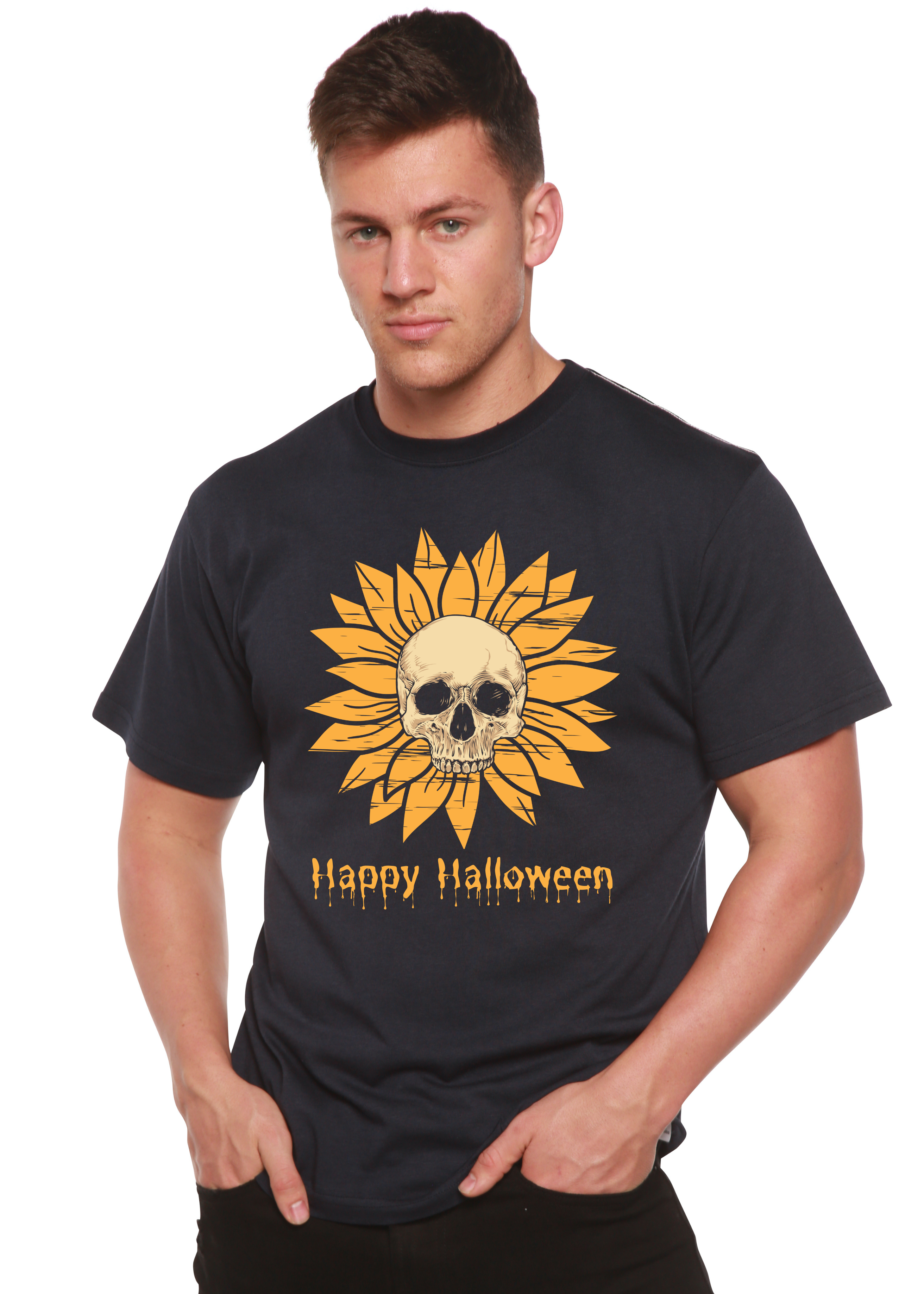 Camiseta gráfica de manga corta de viscosa de bambú/algodón orgánico para hombre del Día de Halloween