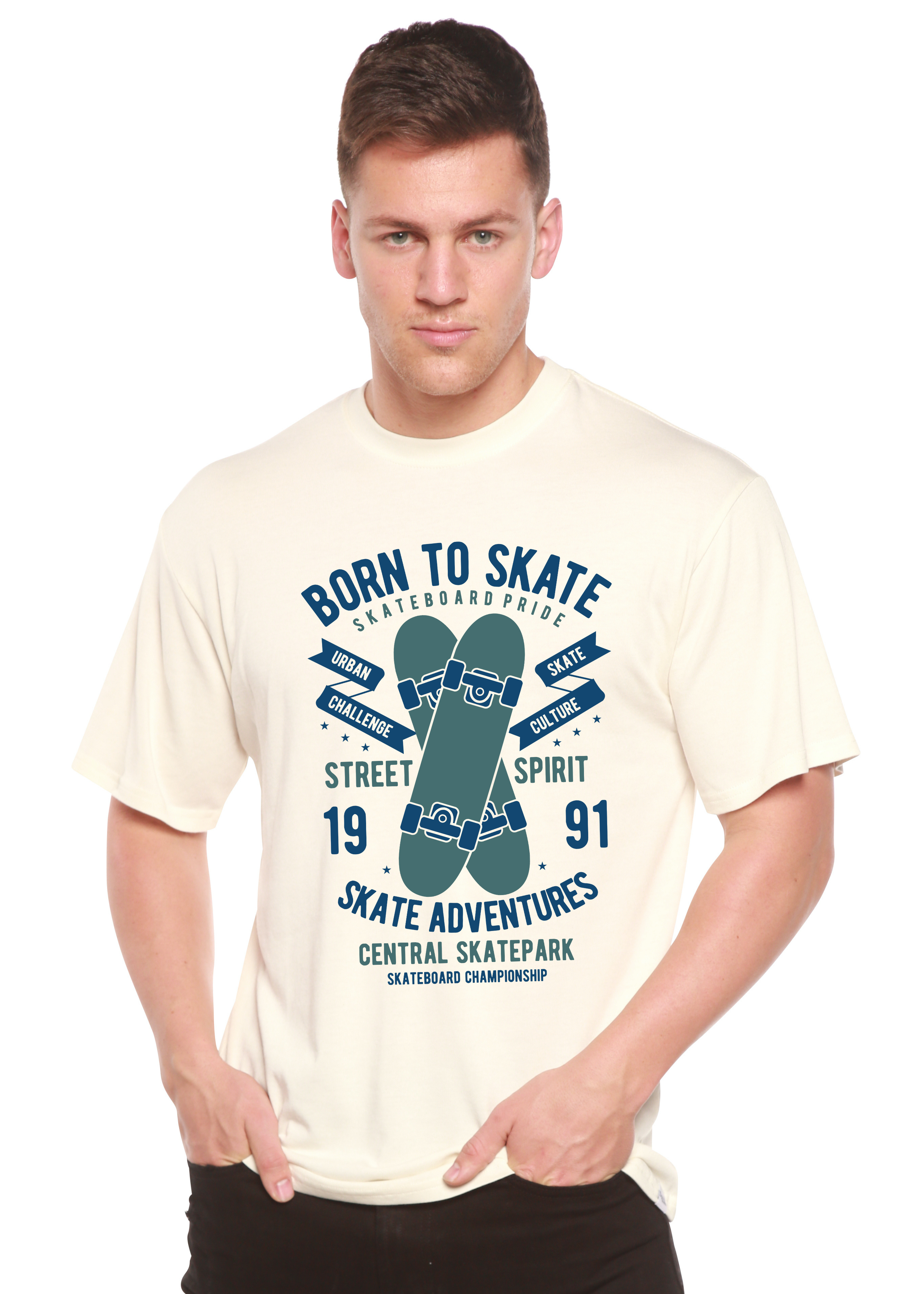 Camiseta gráfica de manga corta "Born To Skate" para hombre de viscosa de bambú/algodón orgánico