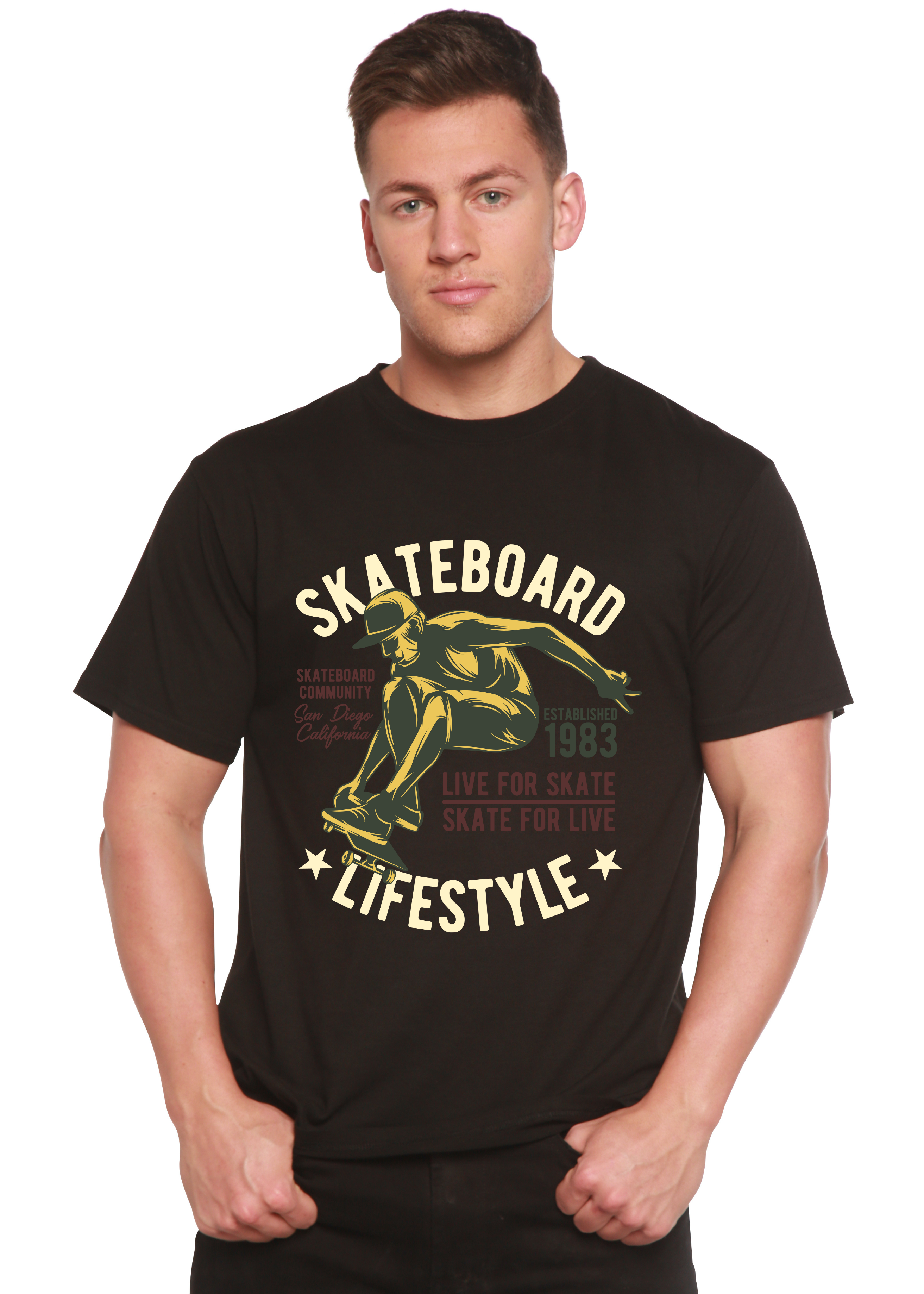 Camiseta gráfica de manga corta de viscosa de bambú/algodón orgánico para hombre "Estilo Skater"
