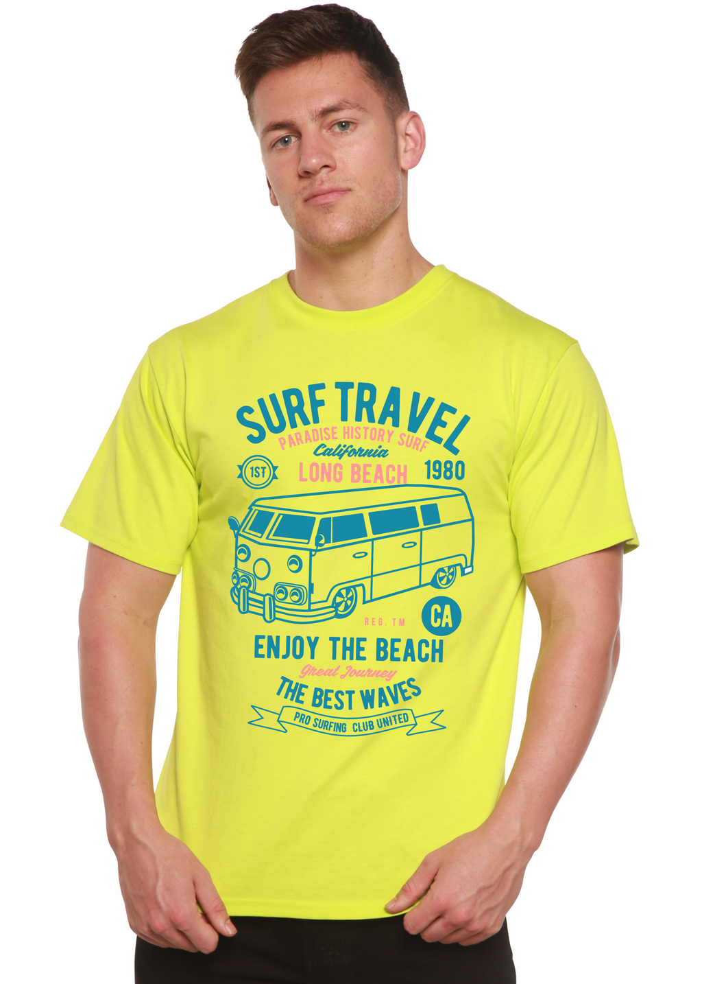 Camiseta gráfica de manga corta de bambú/algodón orgánico Surf Travel Spun Bamboo® para hombre