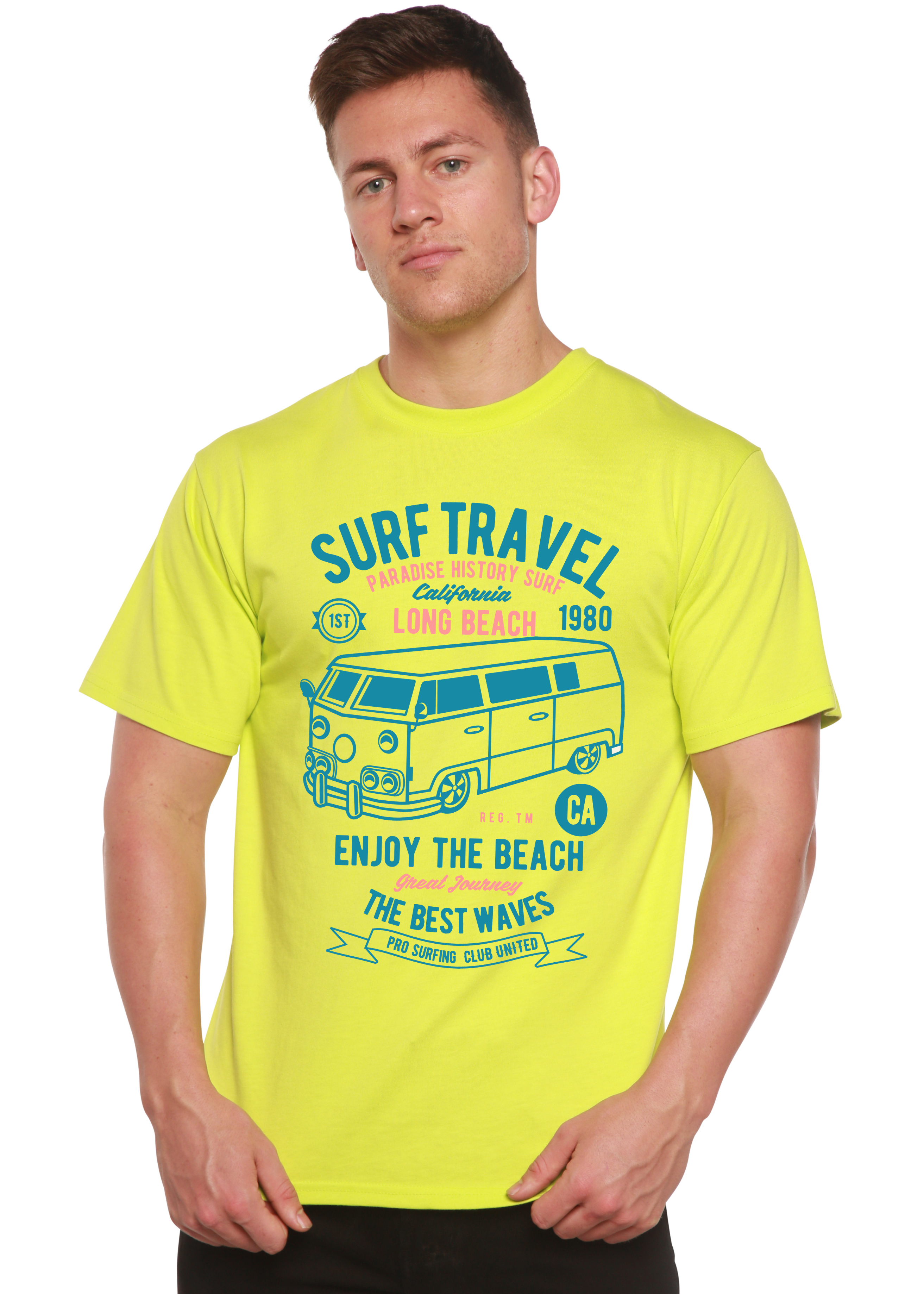 Camiseta gráfica de manga corta de bambú/algodón orgánico Surf Travel Spun Bamboo® para hombre