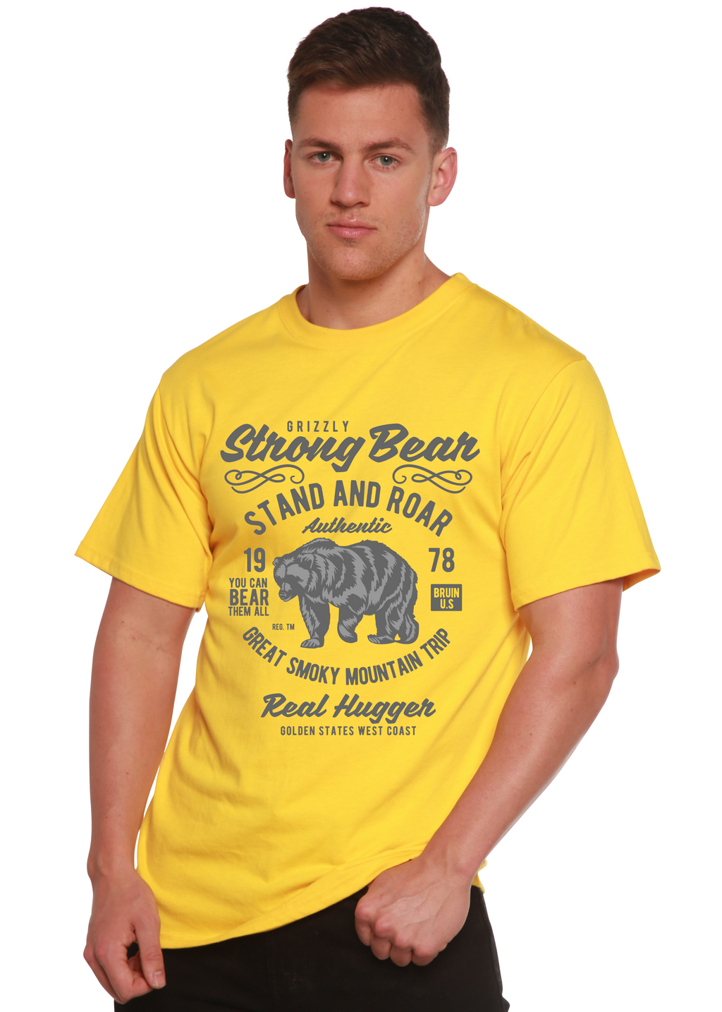 Camiseta gráfica de manga corta Strong Bear Spun Bamboo® de viscosa de bambú/algodón orgánico para hombre