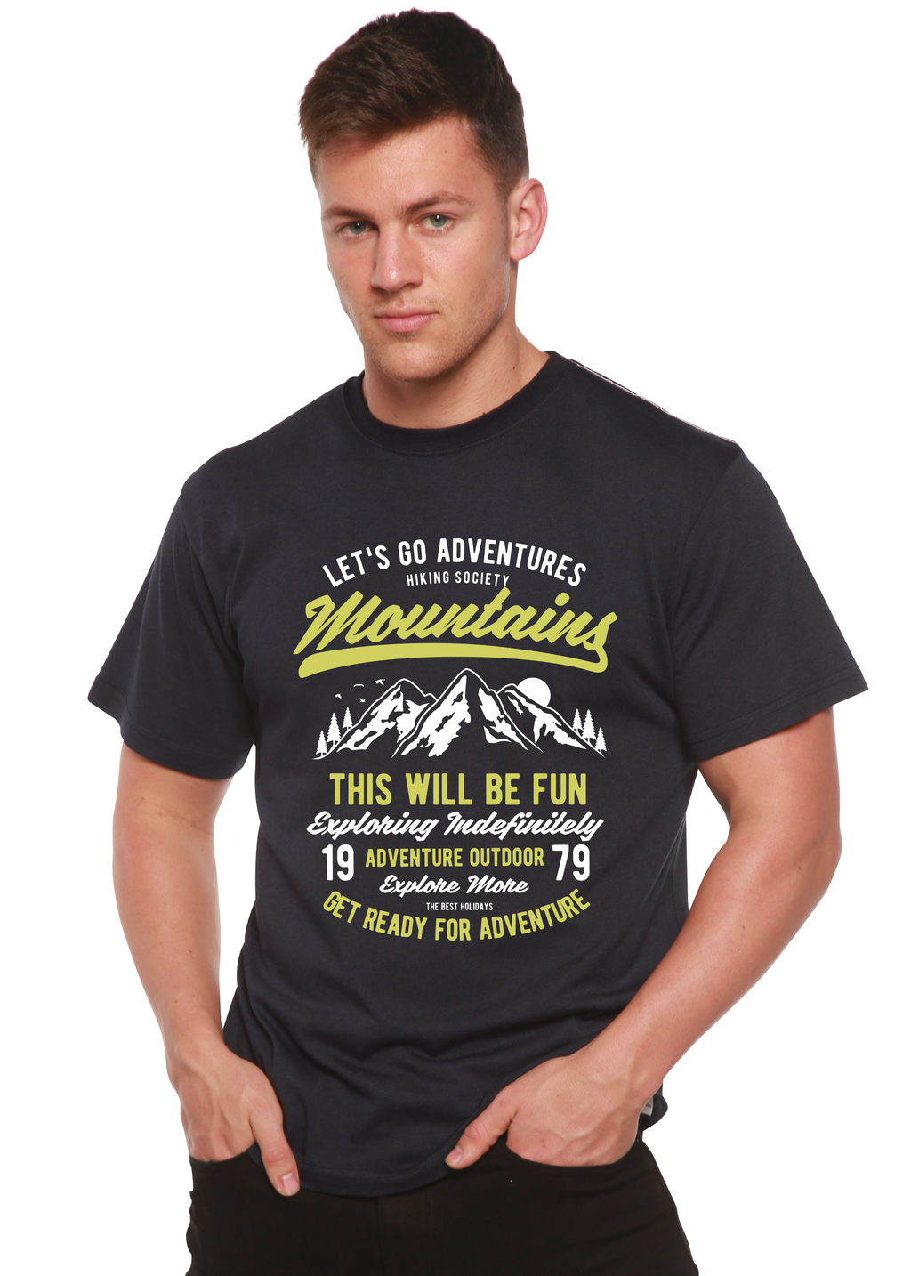 Camiseta Gráfica de Manga Corta de Bambú Viscosa/Algodón Orgánico para Hombre Let's Go Adventure