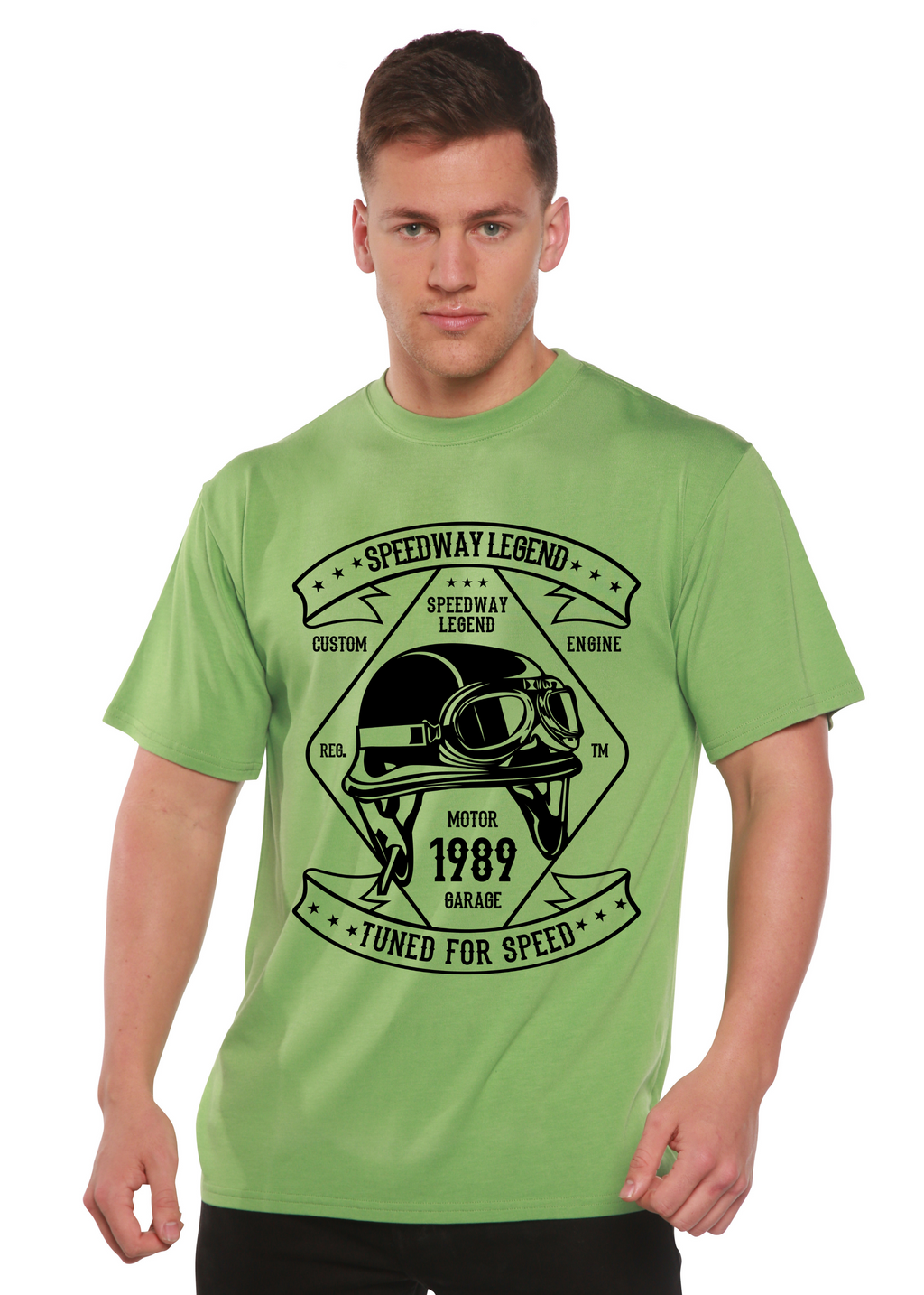 Camiseta gráfica de manga corta de bambú/algodón orgánico para hombre Spun Bamboo® Leyenda de las carreras de Speedway