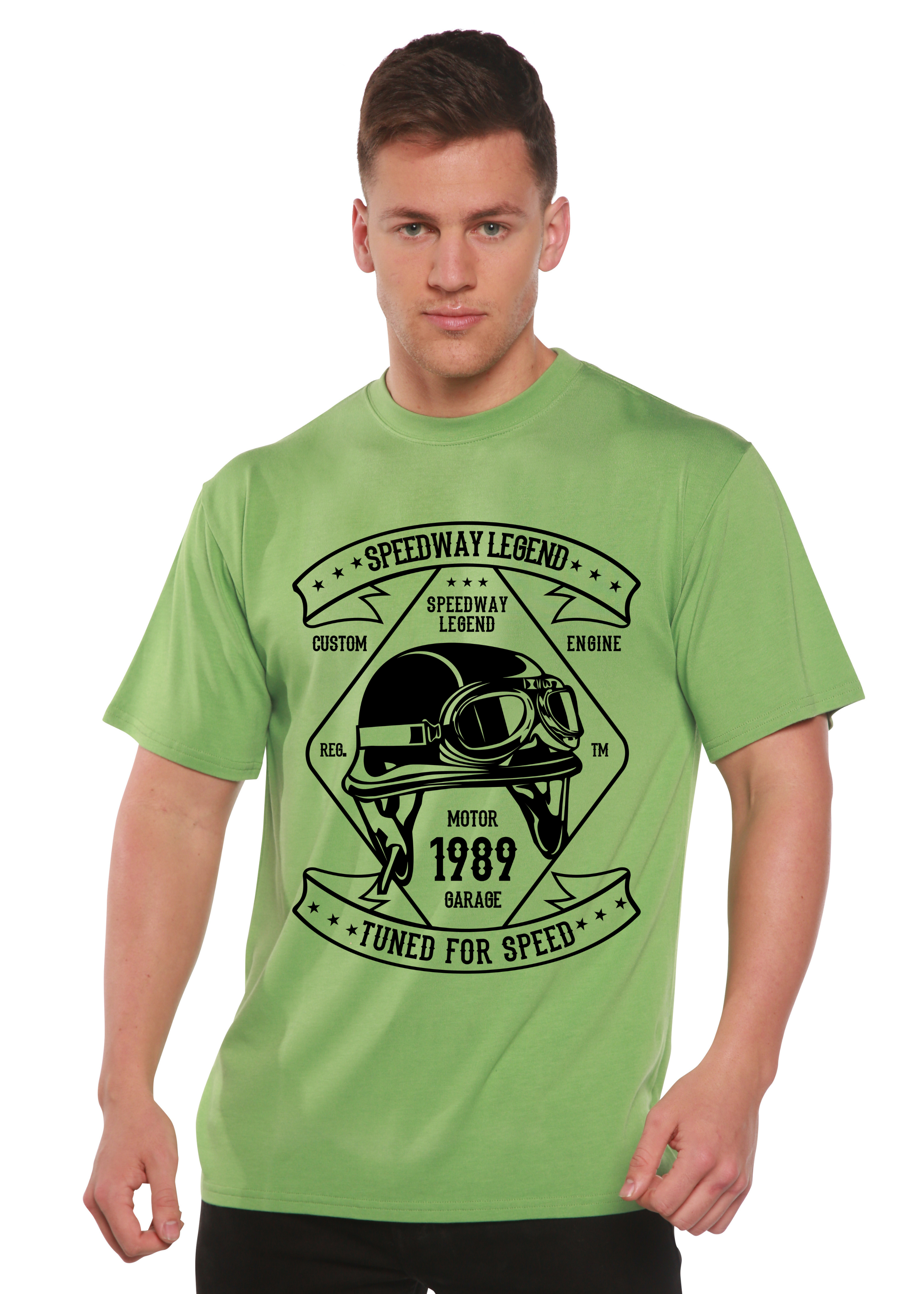 Camiseta gráfica de manga corta de bambú/algodón orgánico para hombre Spun Bamboo® Leyenda de las carreras de Speedway