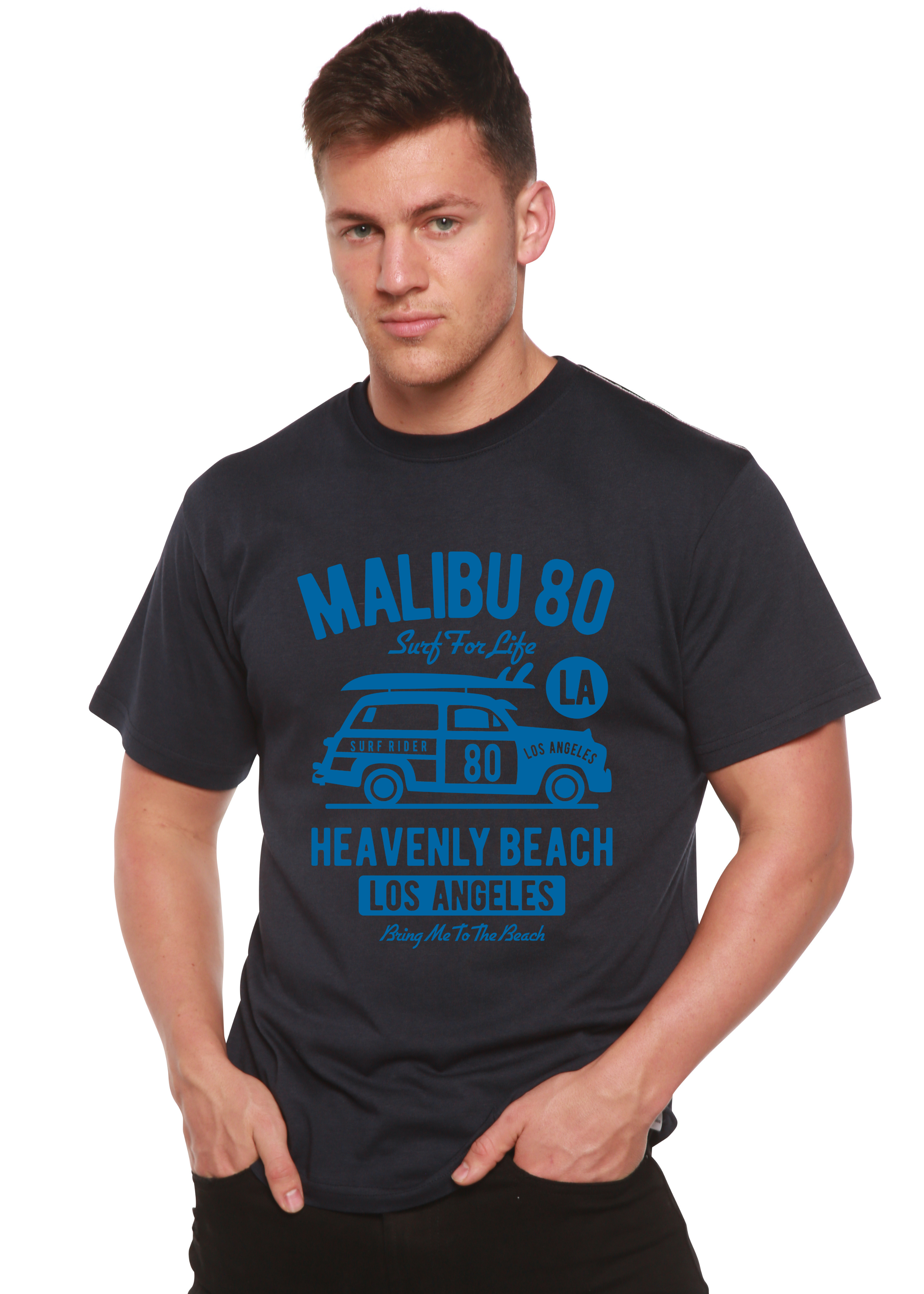 Camiseta gráfica de manga corta de viscosa de bambú y algodón orgánico para hombre Malibu 80