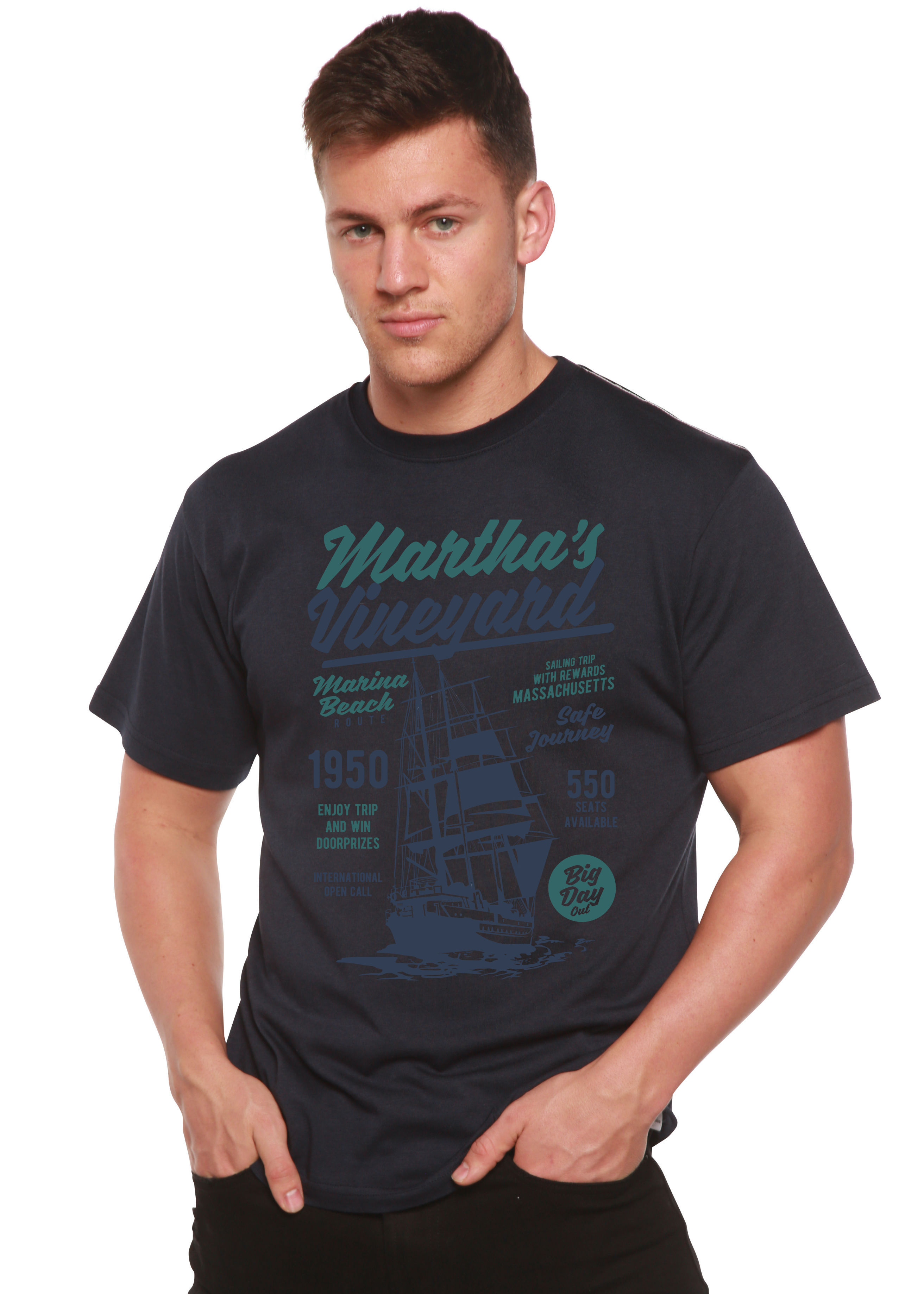 Camiseta gráfica de manga corta de bambú/viscosa y algodón orgánico para hombre de Martha's Vineyard