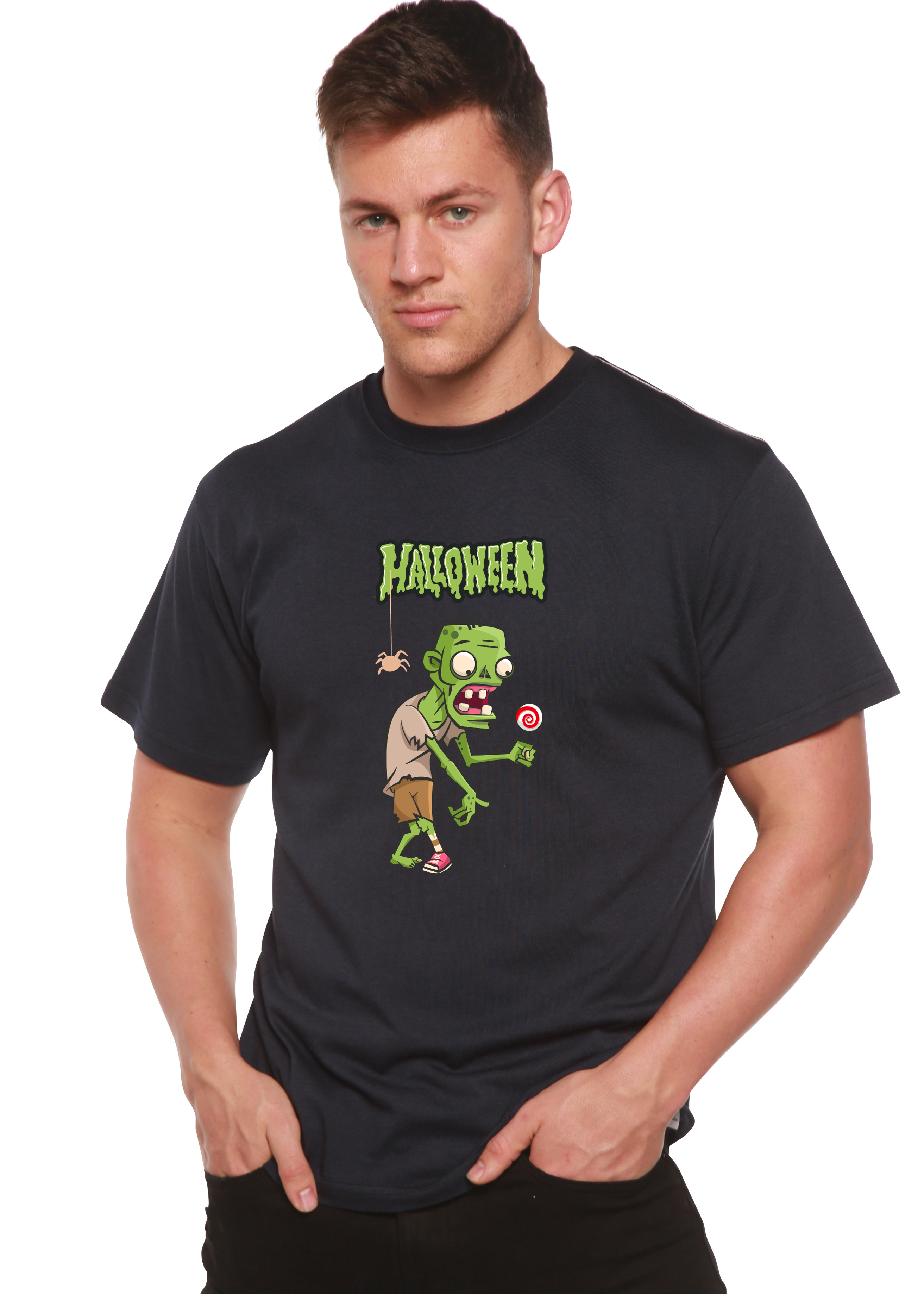 Camiseta gráfica de manga corta de bambú/algodón orgánico con monstruo verde de Halloween unisex