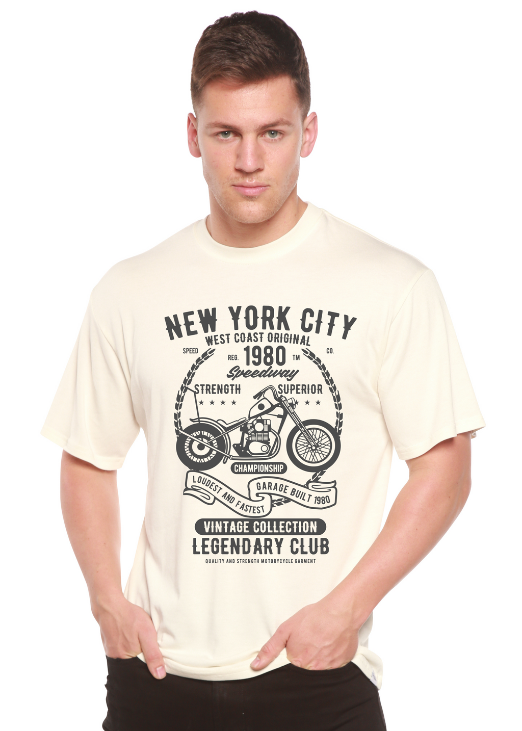 Camiseta gráfica de manga corta de viscosa de bambú/algodón orgánico para hombre Spun Bamboo® de Nueva York