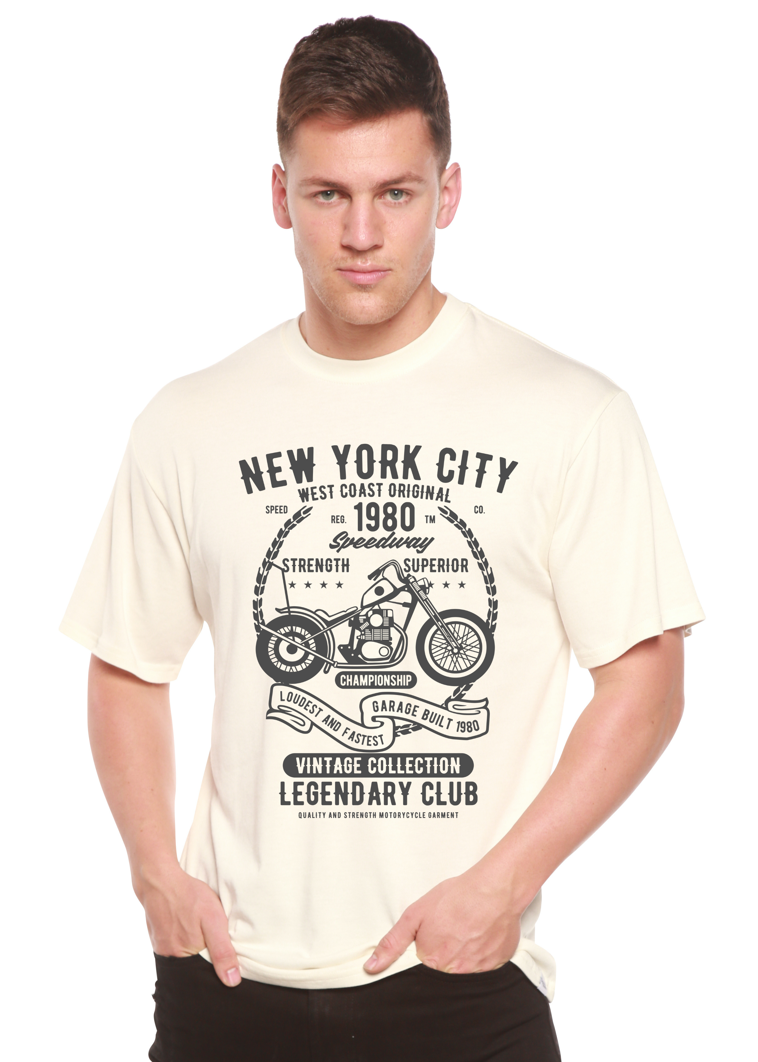 Camiseta gráfica de manga corta de viscosa de bambú/algodón orgánico para hombre Spun Bamboo® de Nueva York