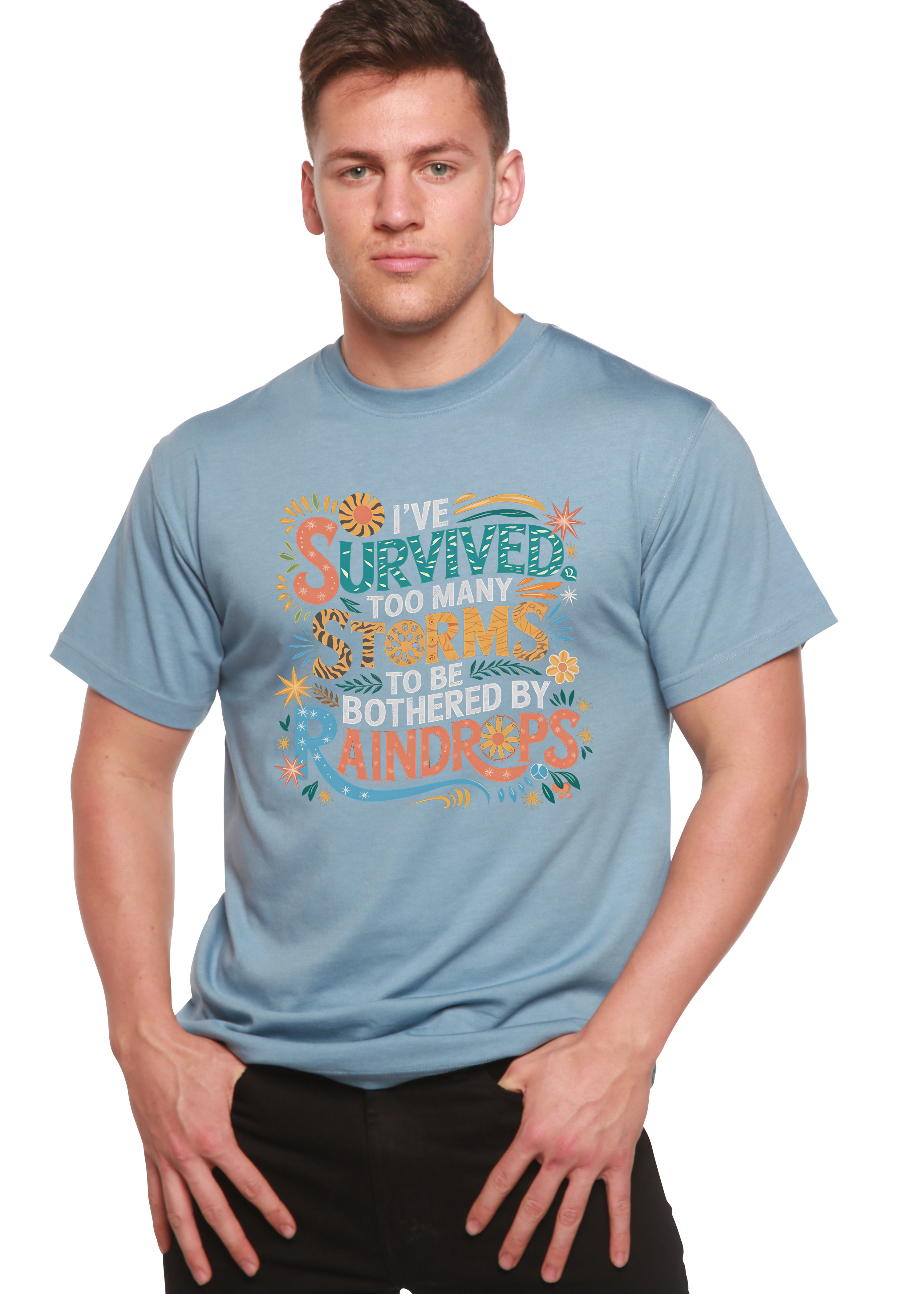 Camiseta gráfica unisex de bambú/algodón "He sobrevivido demasiadas tormentas como para ser solo"
