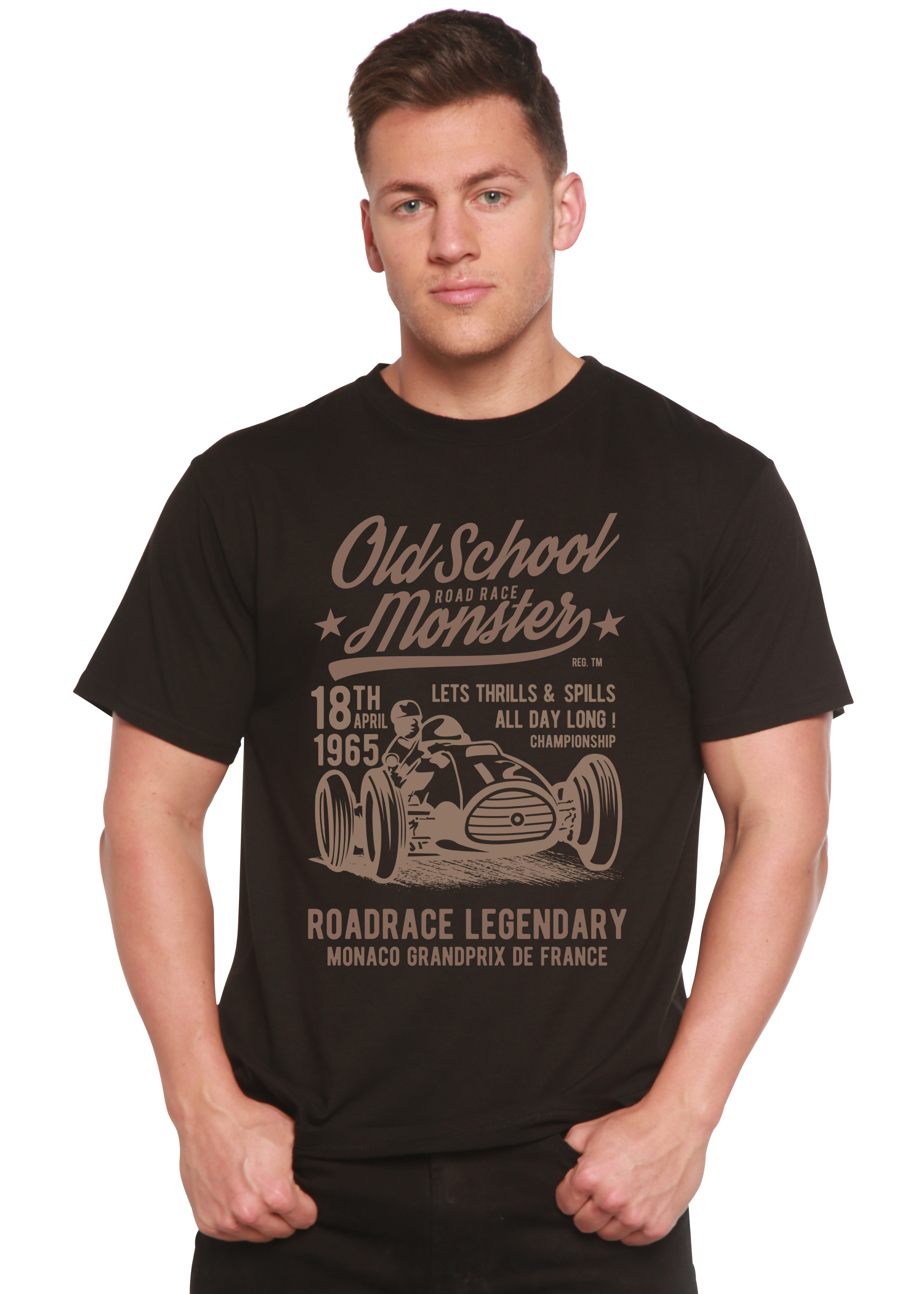 Camiseta gráfica de manga corta de viscosa de bambú y algodón orgánico Old School Road Spun Bamboo® para hombre