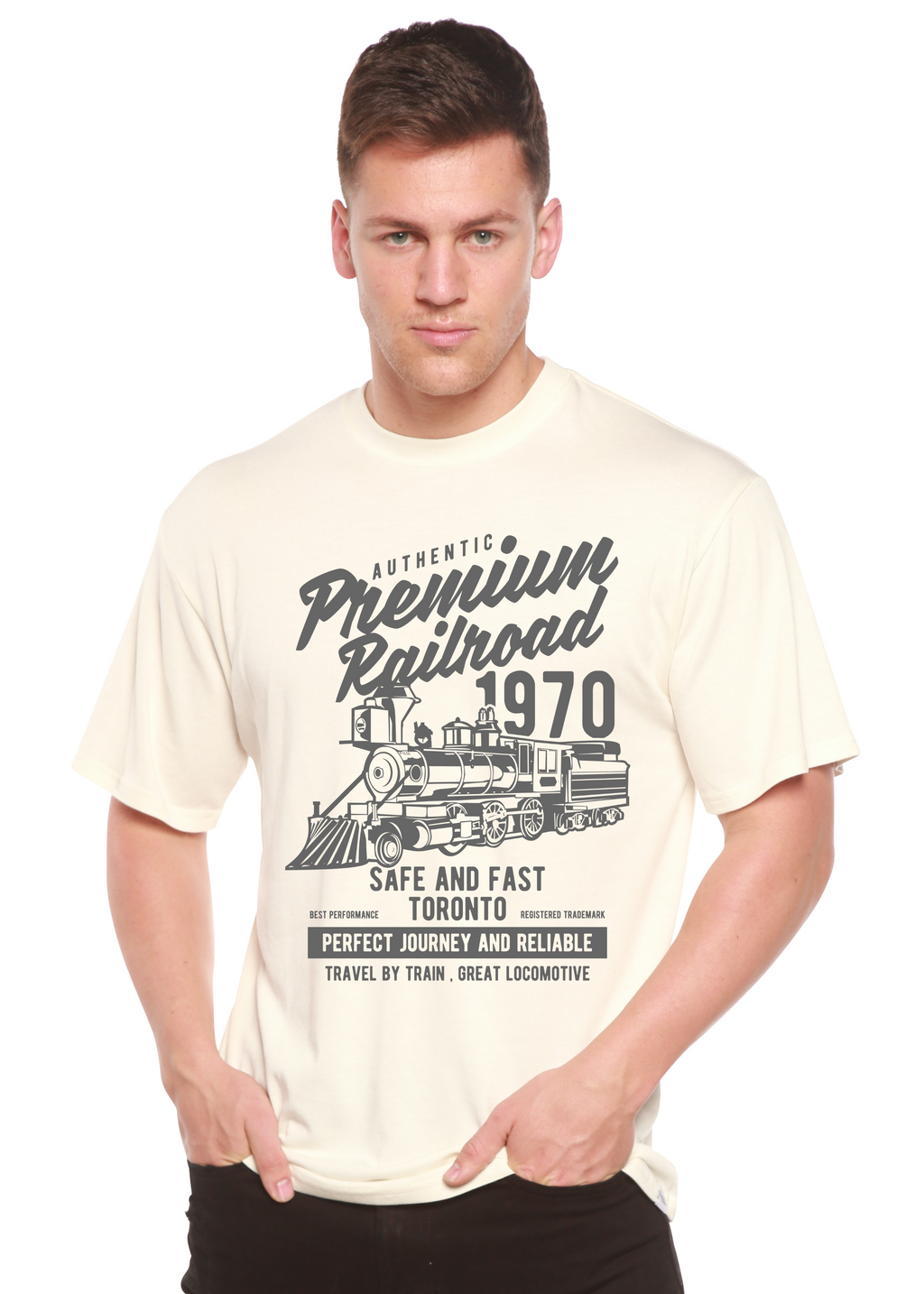 Camiseta gráfica de manga corta de viscosa de bambú/algodón orgánico para hombre Railroad Spun Bamboo® Premium