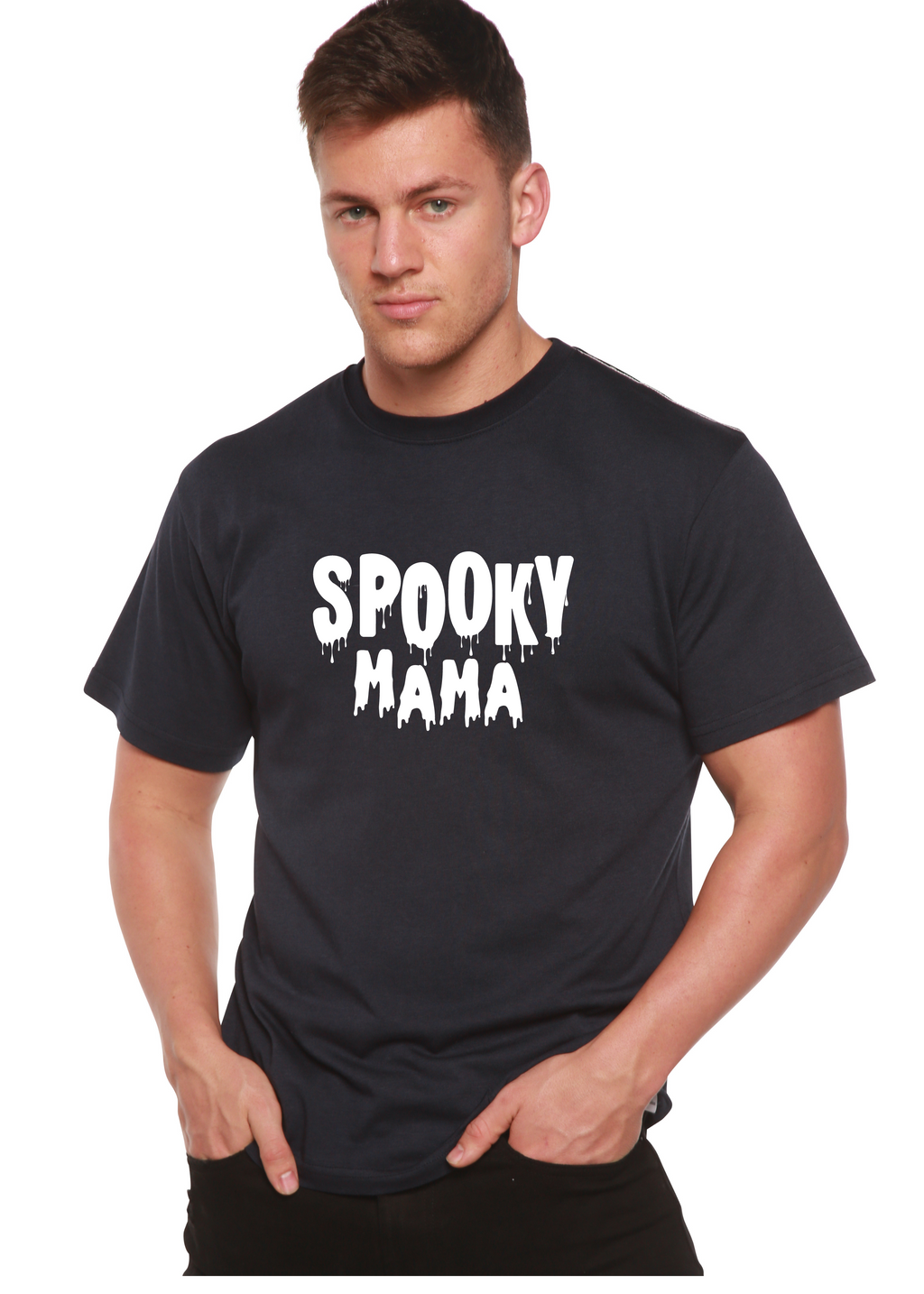 Camiseta gráfica de manga corta de bambú/algodón orgánico para hombre "Spooky Mama Halloween"