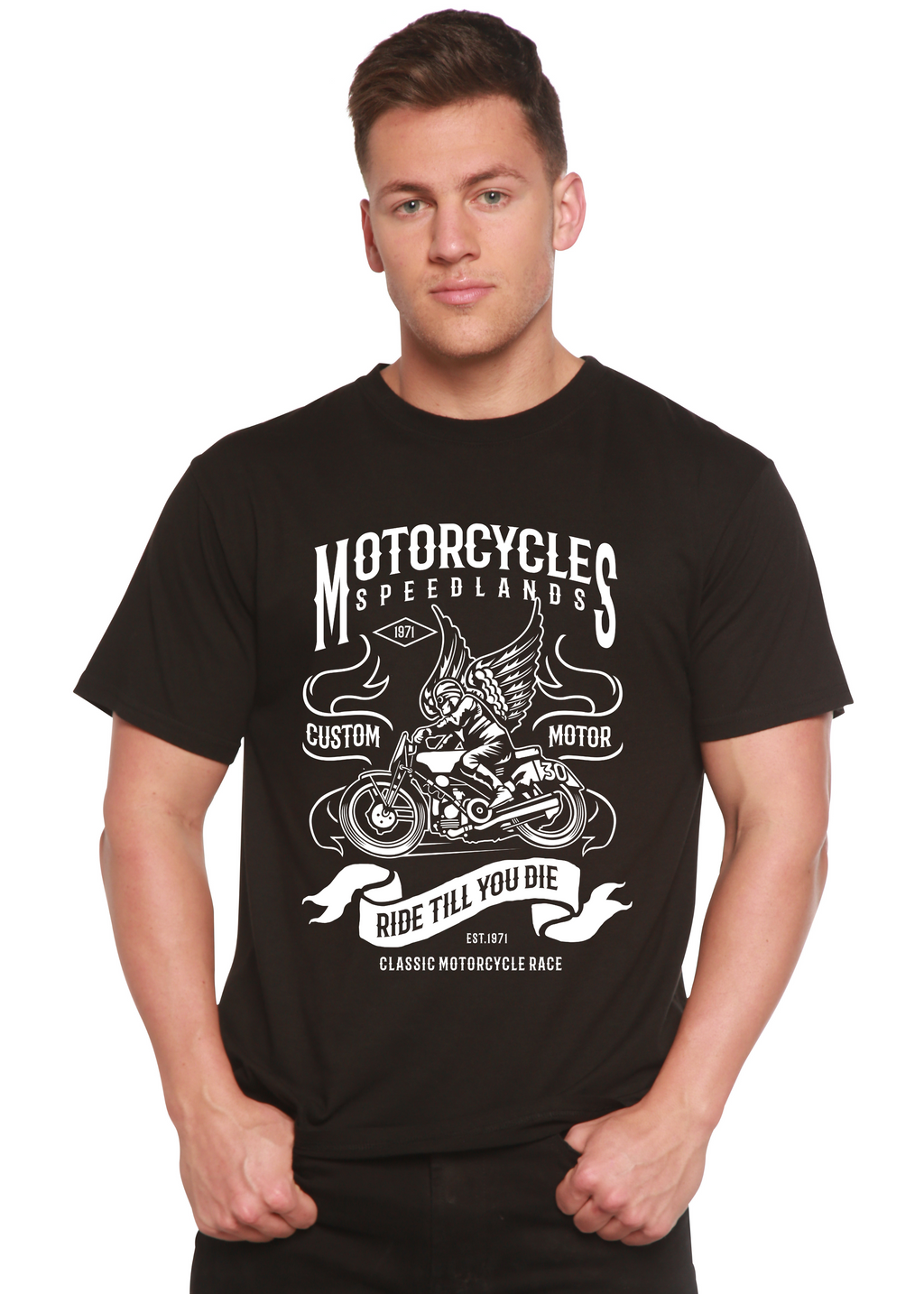Motocicletas Camiseta de Manga Corta con Gráfico de Viscosa de Bambú/Algodón Orgánico para Hombre