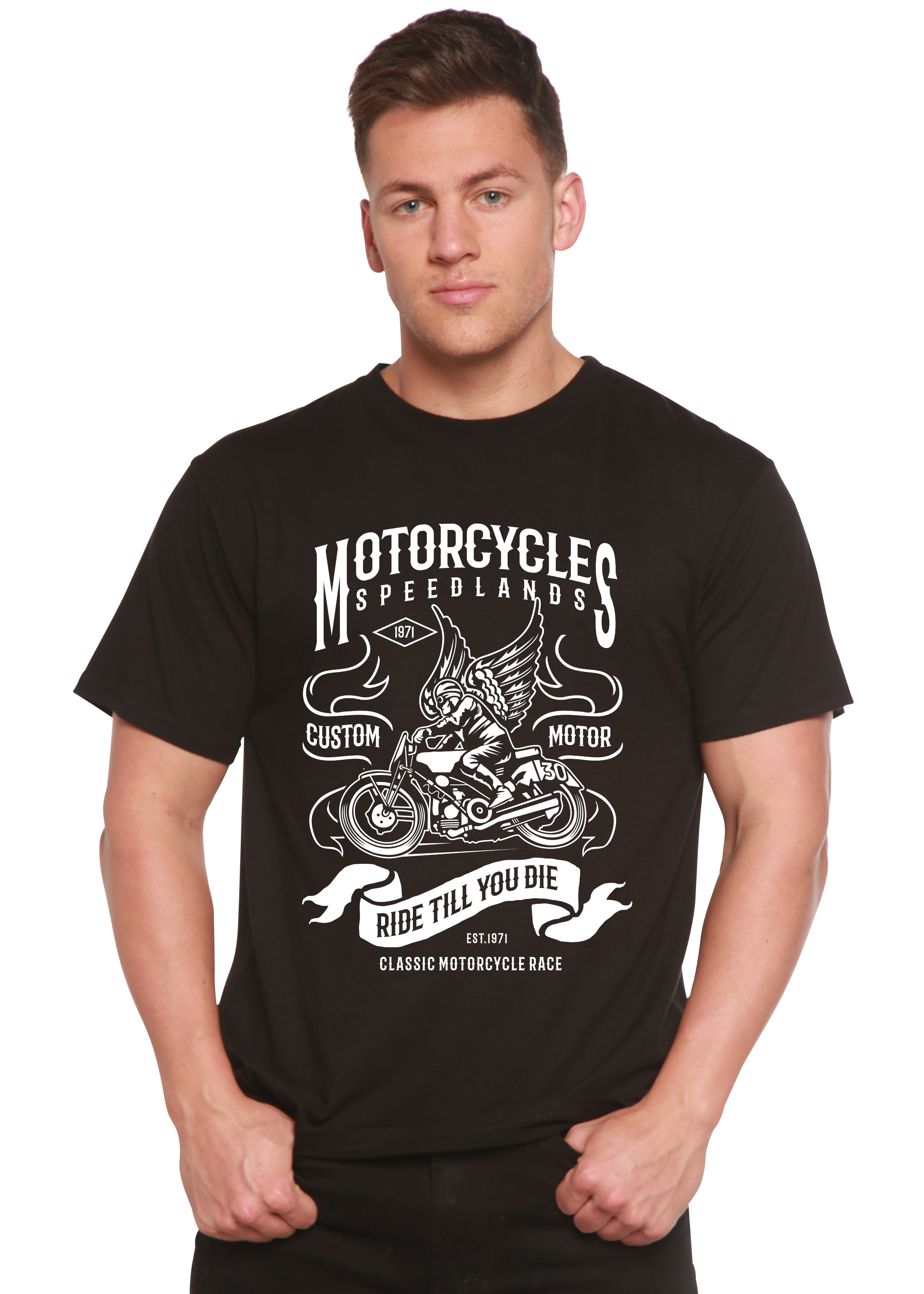 Motocicletas Camiseta de Manga Corta con Gráfico de Viscosa de Bambú/Algodón Orgánico para Hombre