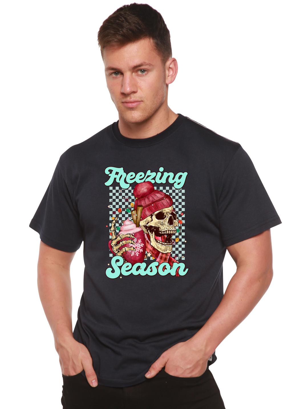 Camiseta Gráfica Unisex de Manga Corta de Viscosa de Bambú/Algodón Orgánico "Temporada de Frío"