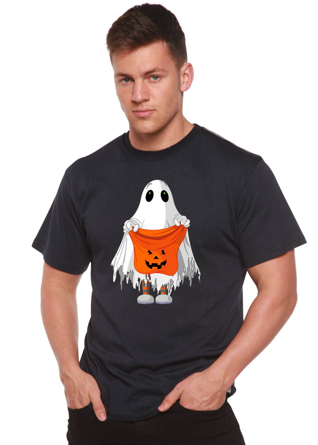Camiseta Gráfica de Manga Corta para Hombre "Boo Halloween" de Viscosa de Bambú/Algodón Orgánico