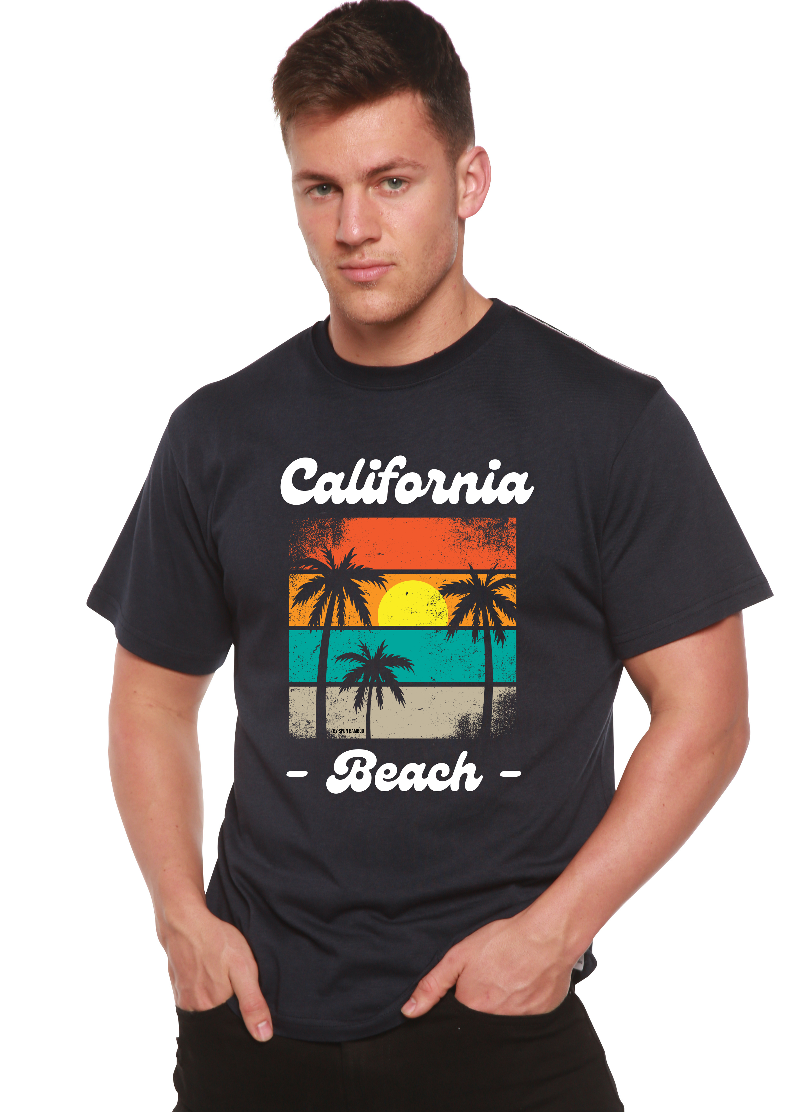 Camiseta gráfica de manga corta de viscosa de bambú y algodón orgánico California Beach unisex