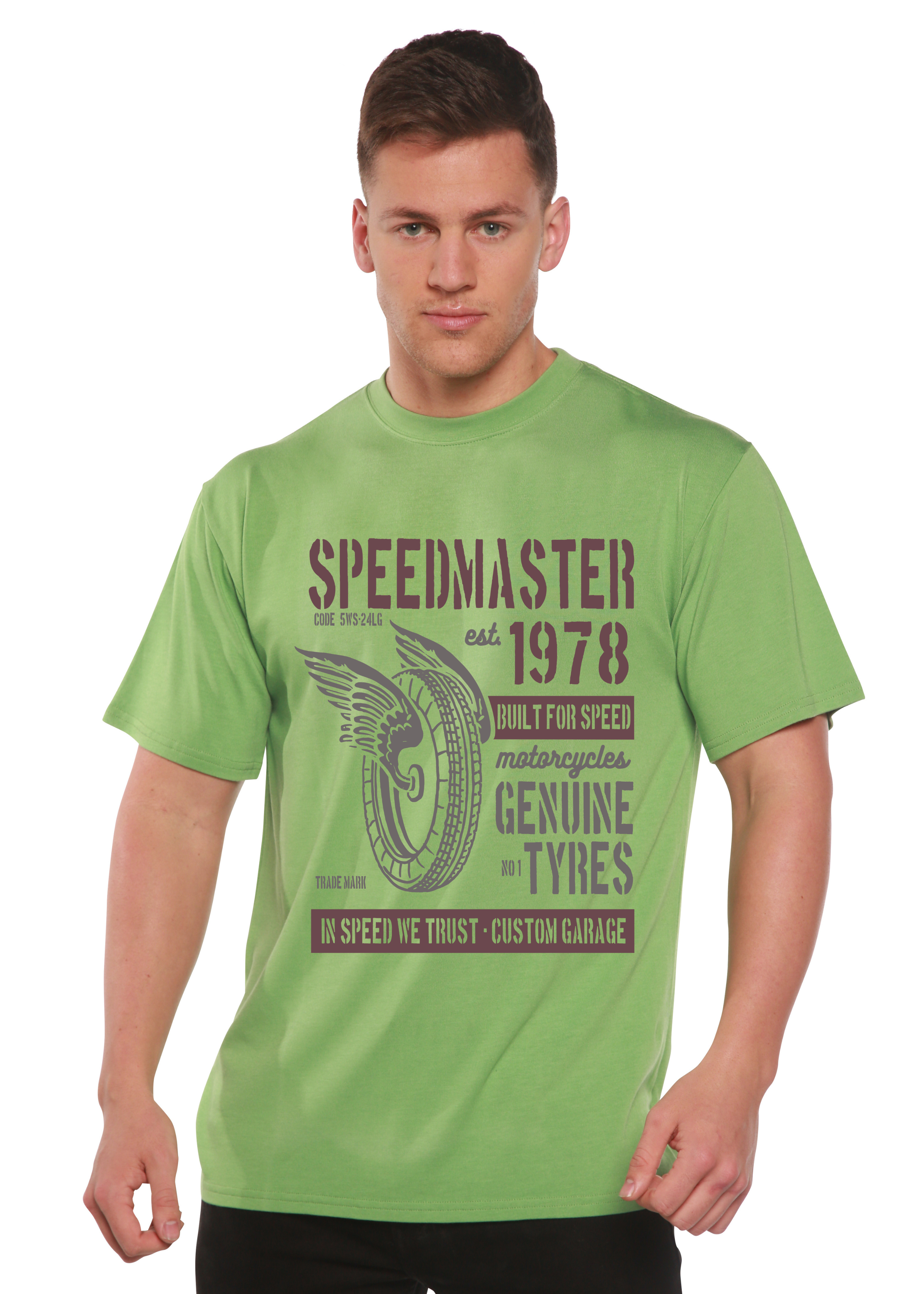 Camiseta gráfica de manga corta para hombre Speed Master Spun Bamboo® de bambú viscosa/algodón orgánico