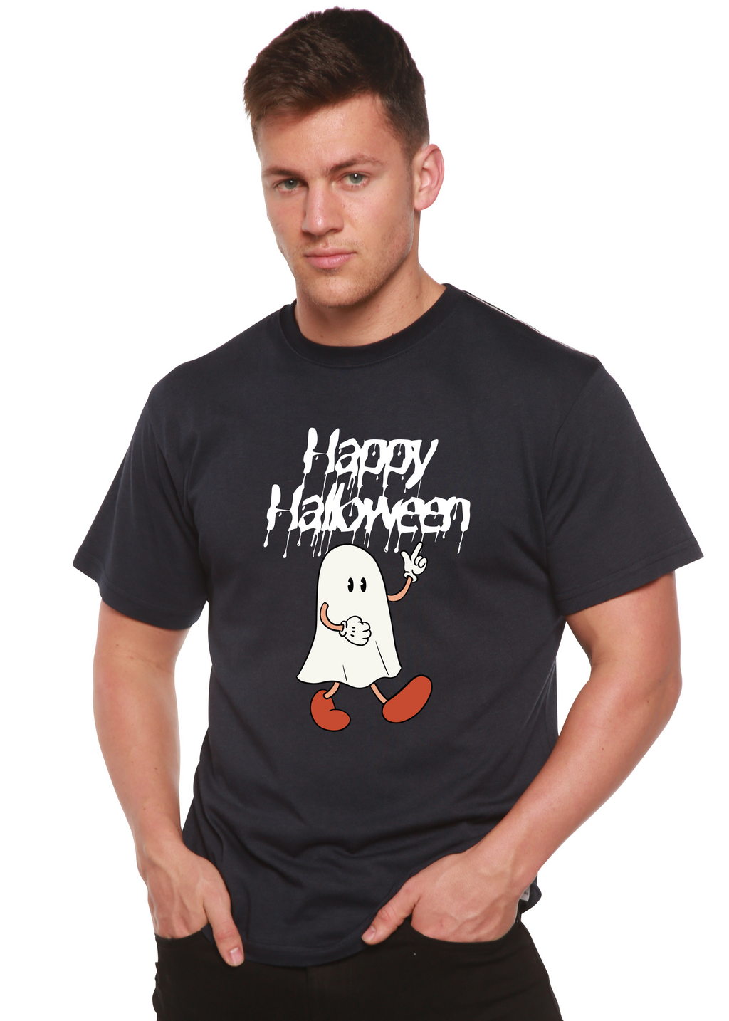 Camiseta gráfica de manga corta de viscosa de bambú/algodón orgánico para hombre - ¡Feliz Halloween!