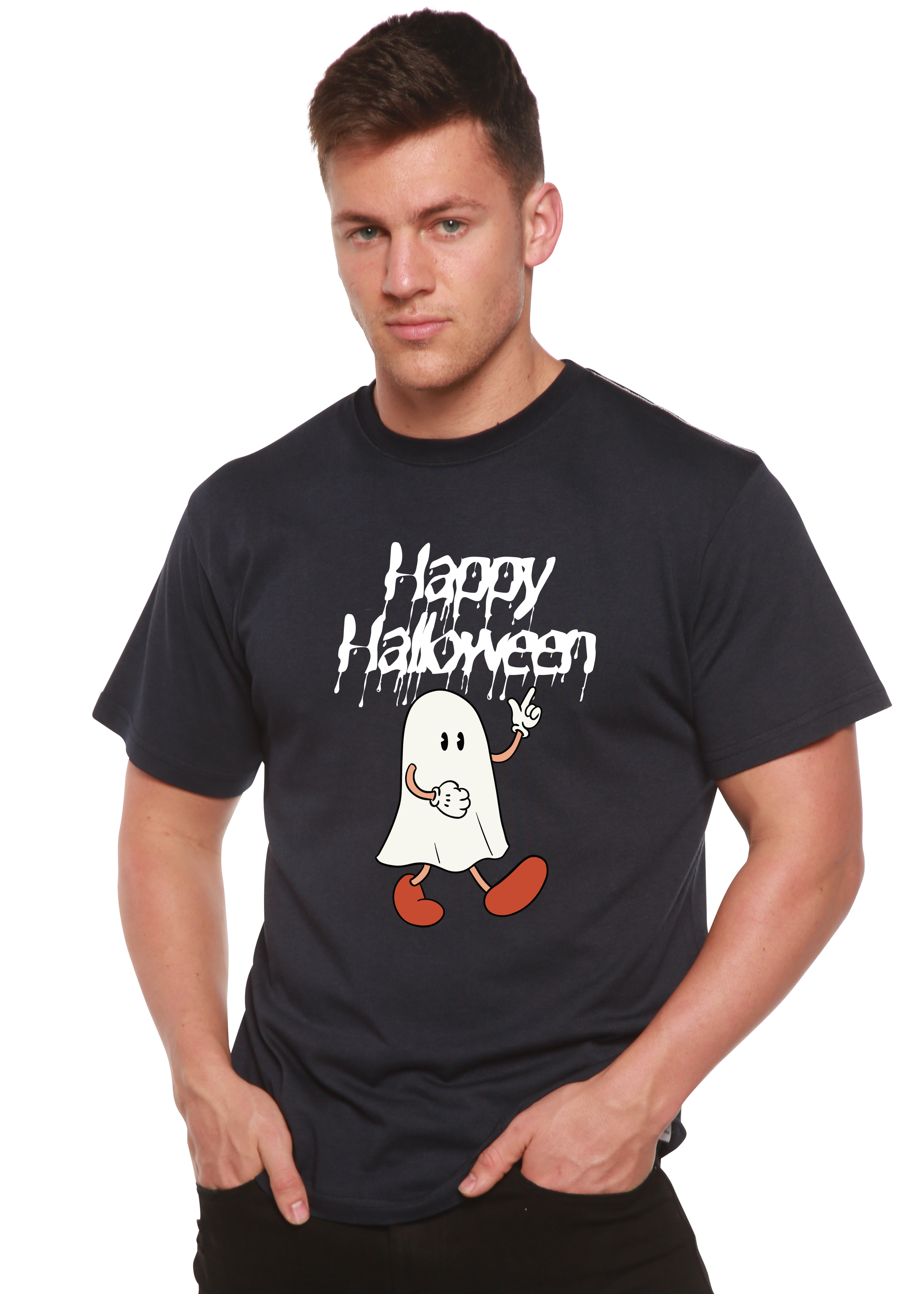 Camiseta gráfica de manga corta de viscosa de bambú/algodón orgánico para hombre - ¡Feliz Halloween!