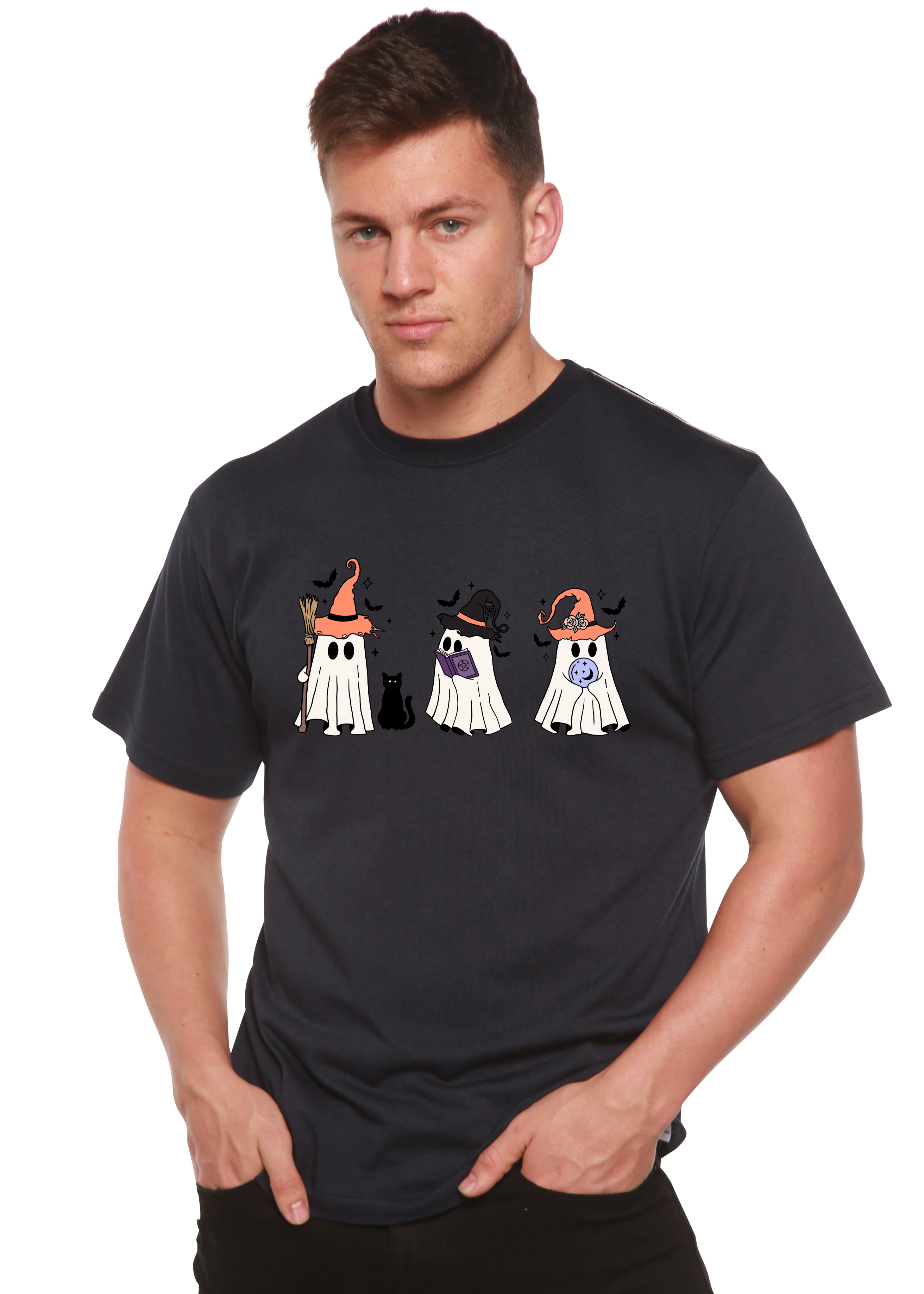 Camiseta gráfica de manga corta de bambú-viscosa/algodón orgánico "Halloween Boo" para hombre