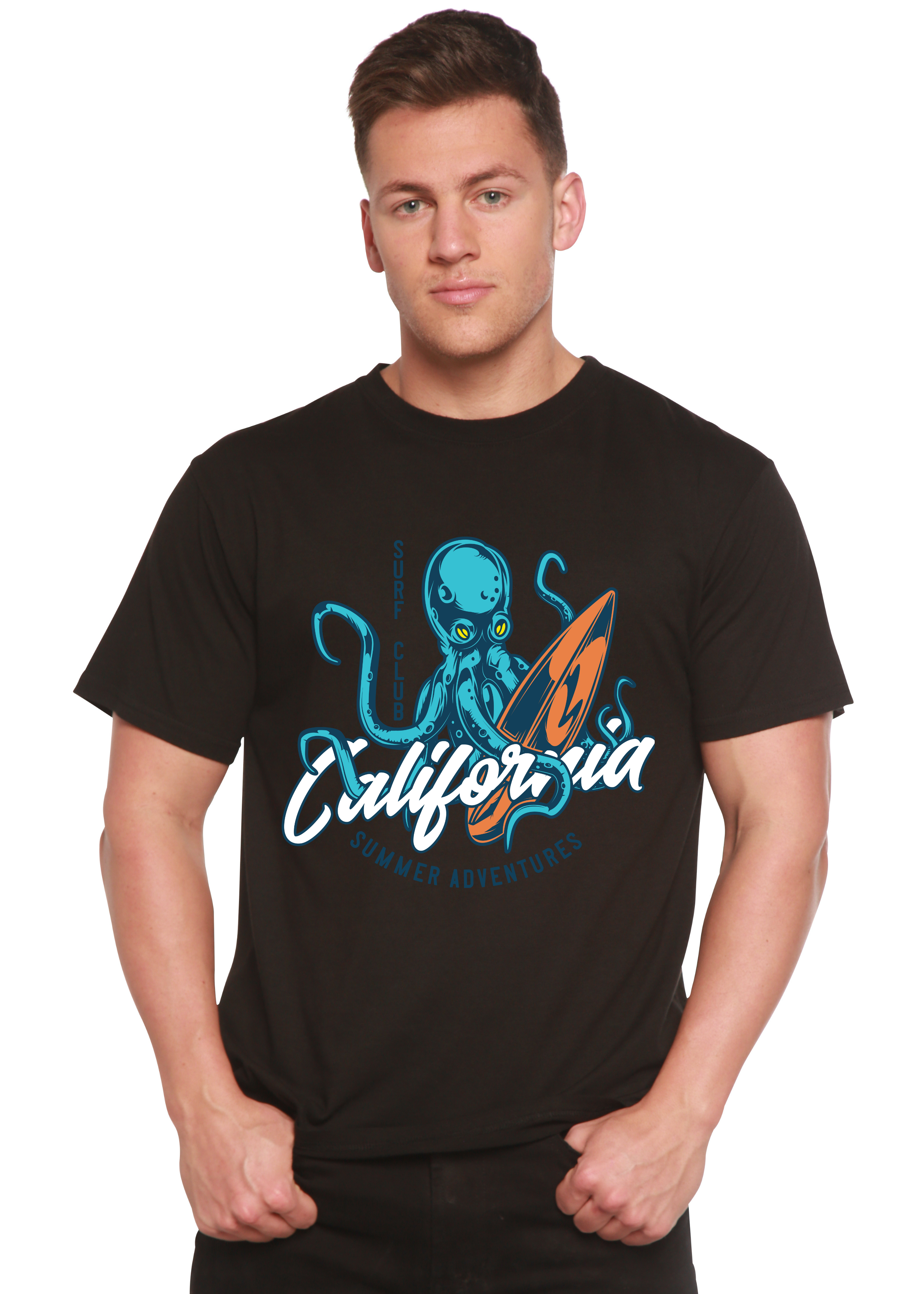 Camiseta gráfica de manga corta de bambú/algodón orgánico para hombre "California Summer Adventures"
