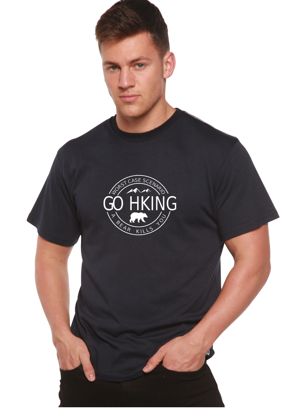 Camiseta Gráfica de Manga Corta de Bambú Viscosa/Algodón Orgánico Go Hiking para Hombre