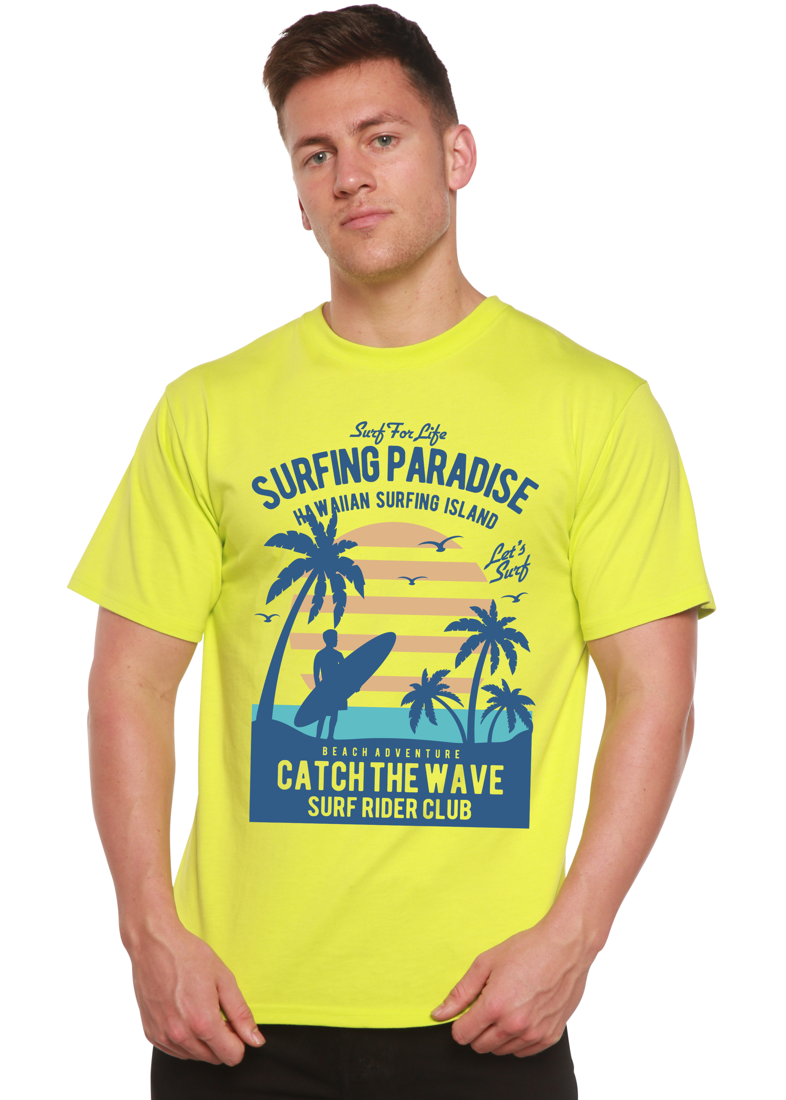 Camiseta gráfica de manga corta de bambú/algodón orgánico Surfing Paradis Spun Bamboo® para hombre