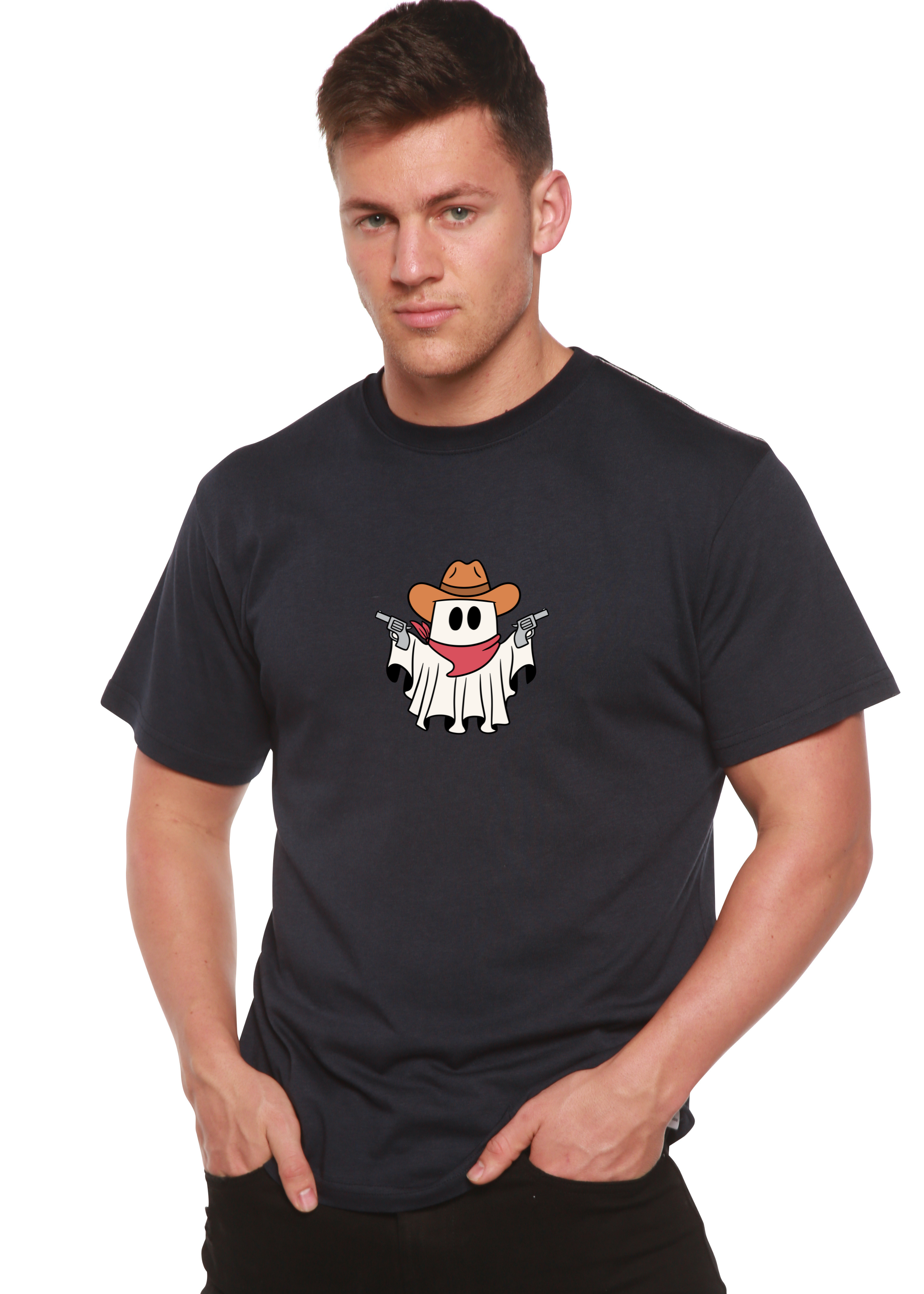 Camiseta gráfica de manga corta de viscosa de bambú y algodón orgánico unisex Cowboy Ghost