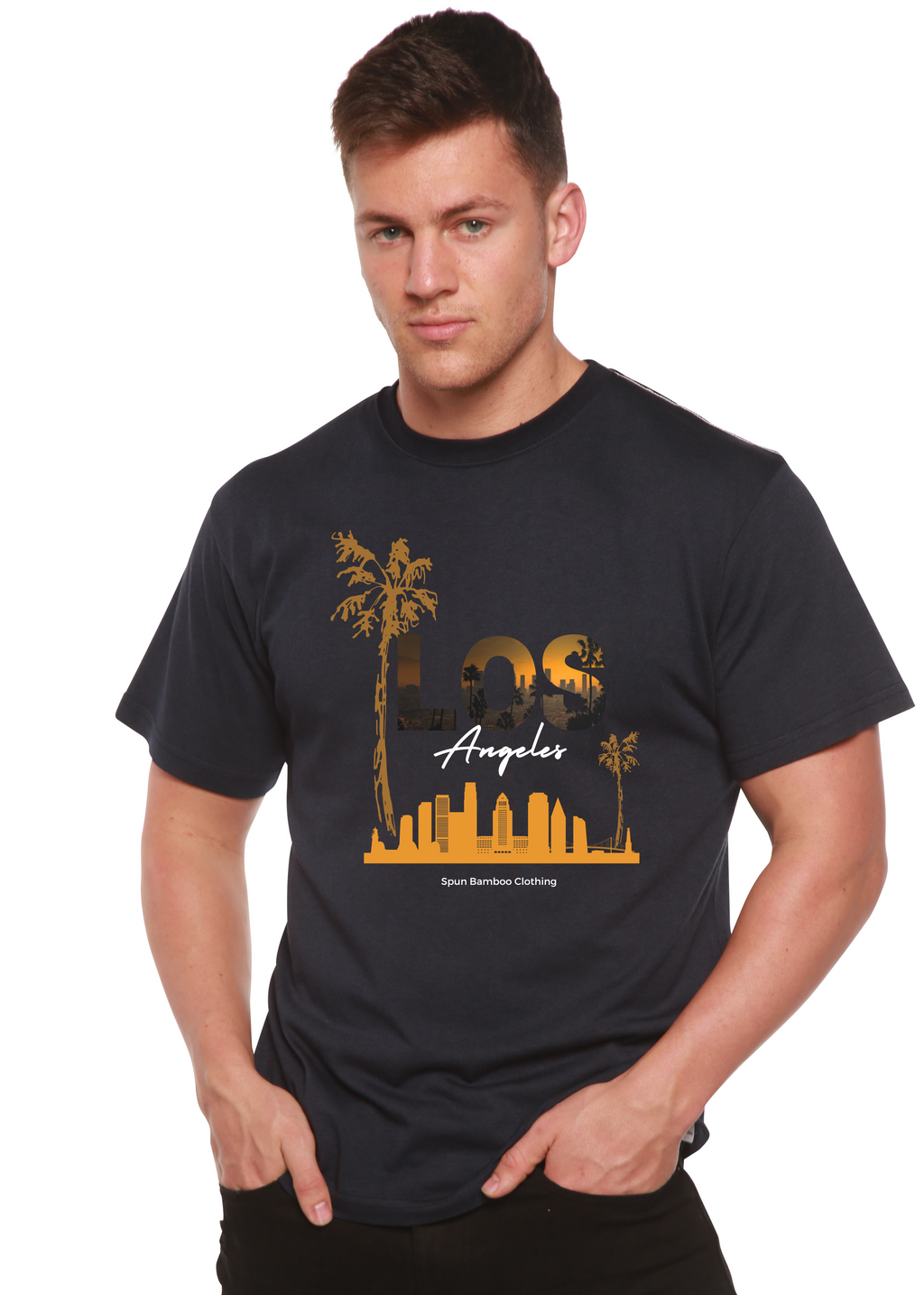 Camiseta gráfica de manga corta de viscosa de bambú/algodón orgánico unisex Los Angeles