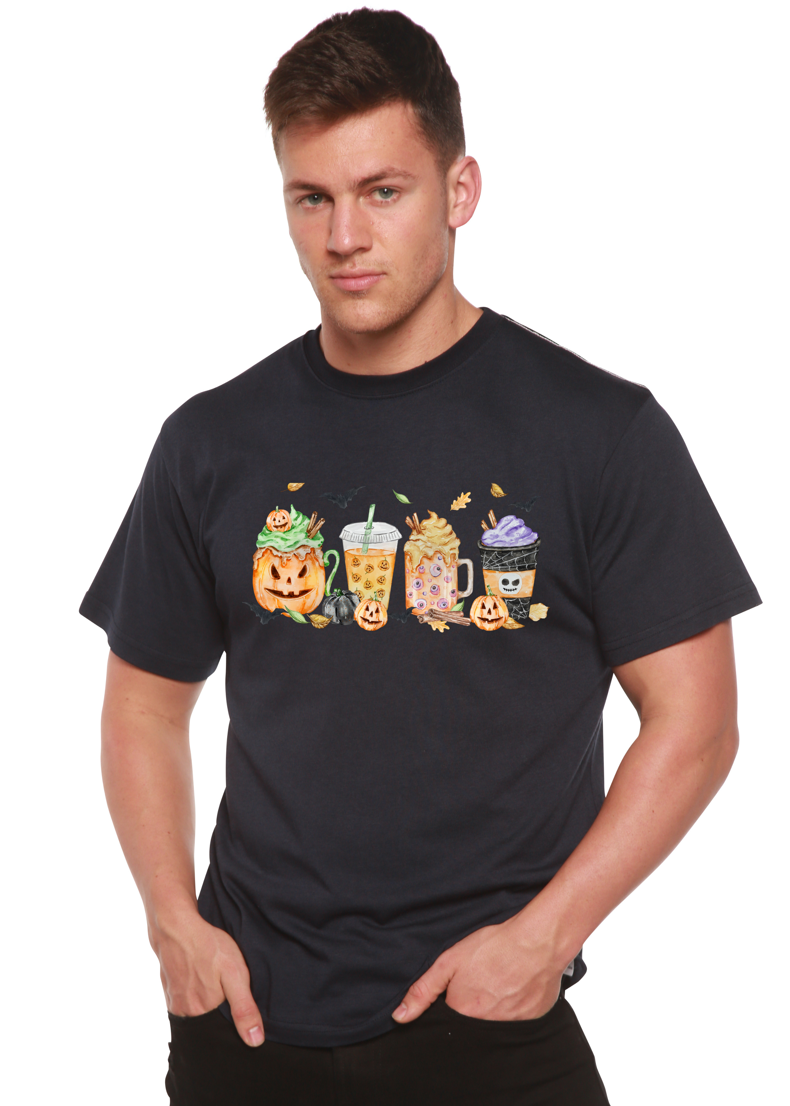 Camiseta gráfica de manga corta de viscosa de bambú/algodón orgánico para hombre - ¡Feliz Halloween!
