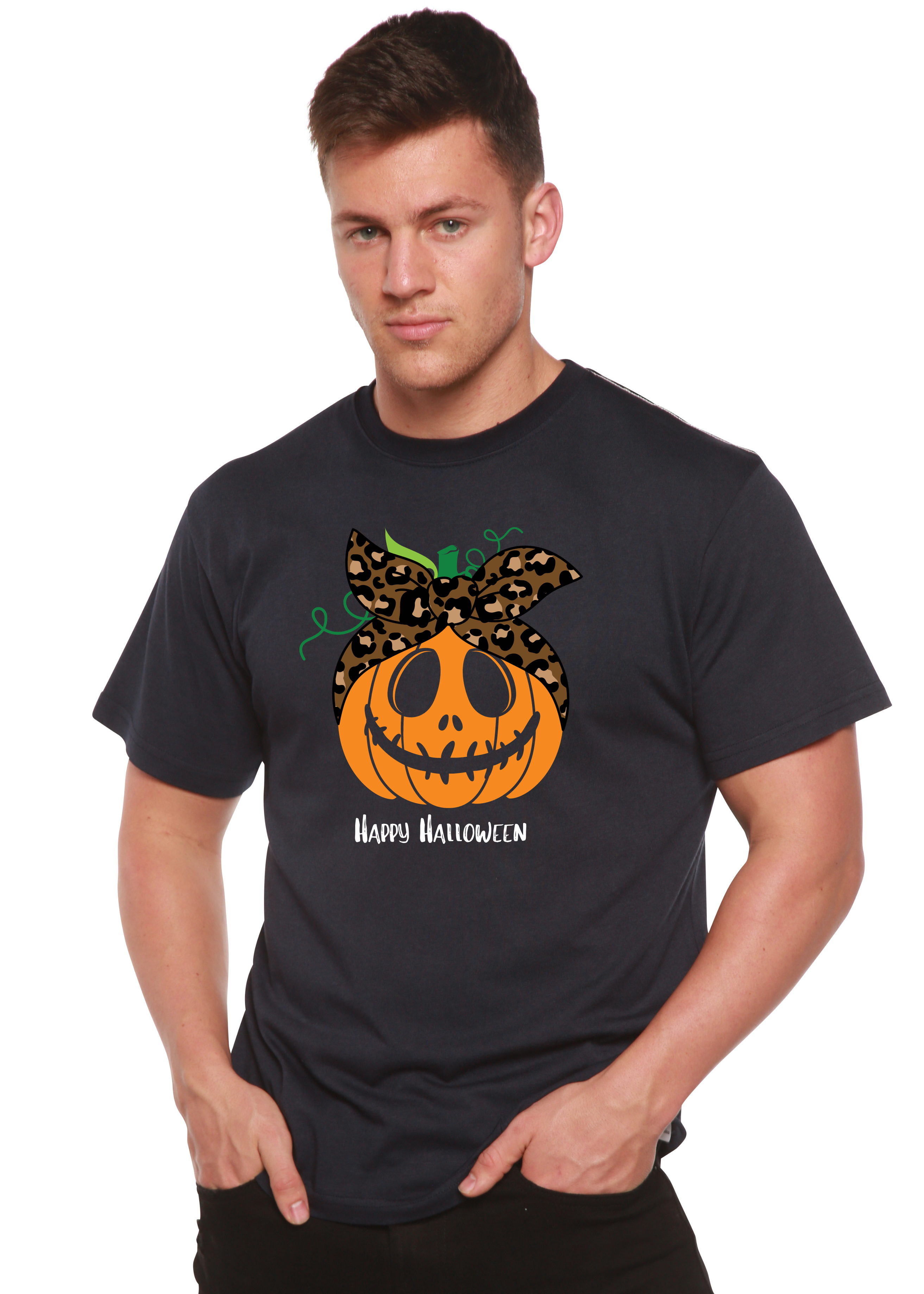 Camiseta gráfica de manga corta de viscosa de bambú/algodón orgánico para hombre - ¡Feliz Halloween!