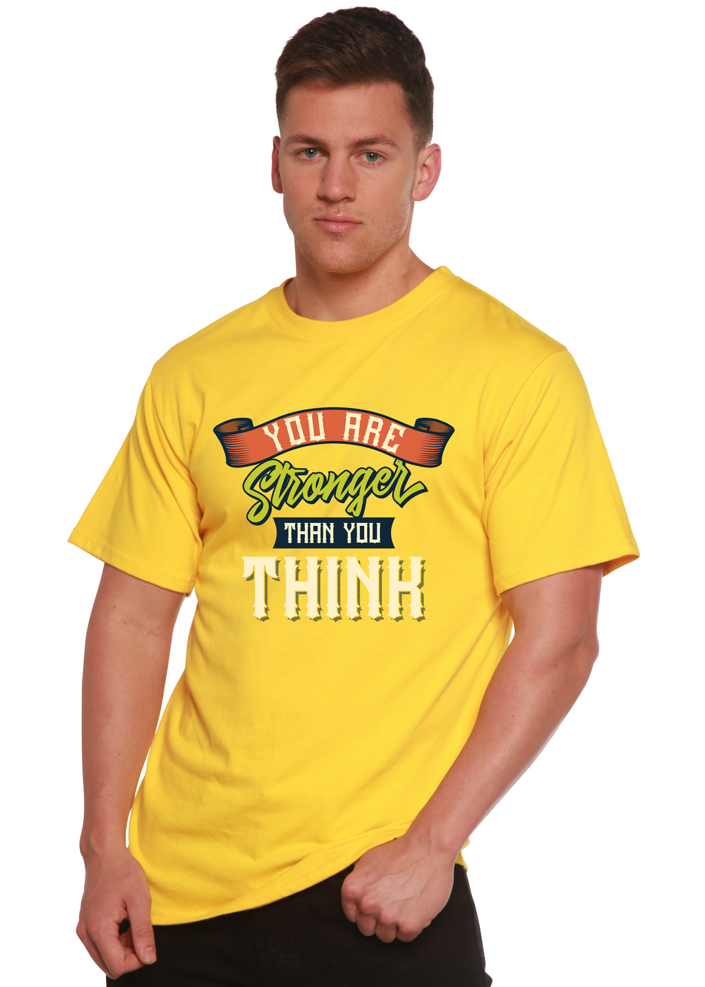 Camiseta gráfica de manga corta para hombre "Eres más fuerte de lo que piensas" de viscosa de bambú/algodón orgánico