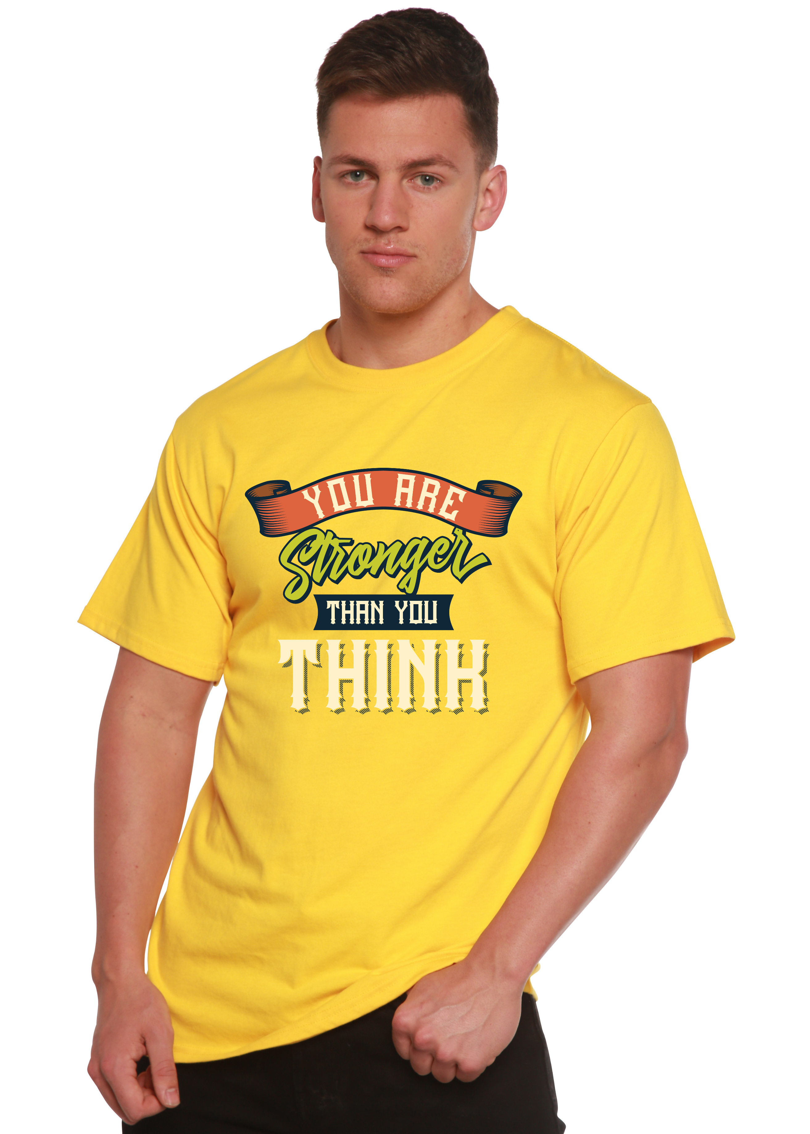 Camiseta gráfica de manga corta para hombre "Eres más fuerte de lo que piensas" de viscosa de bambú/algodón orgánico