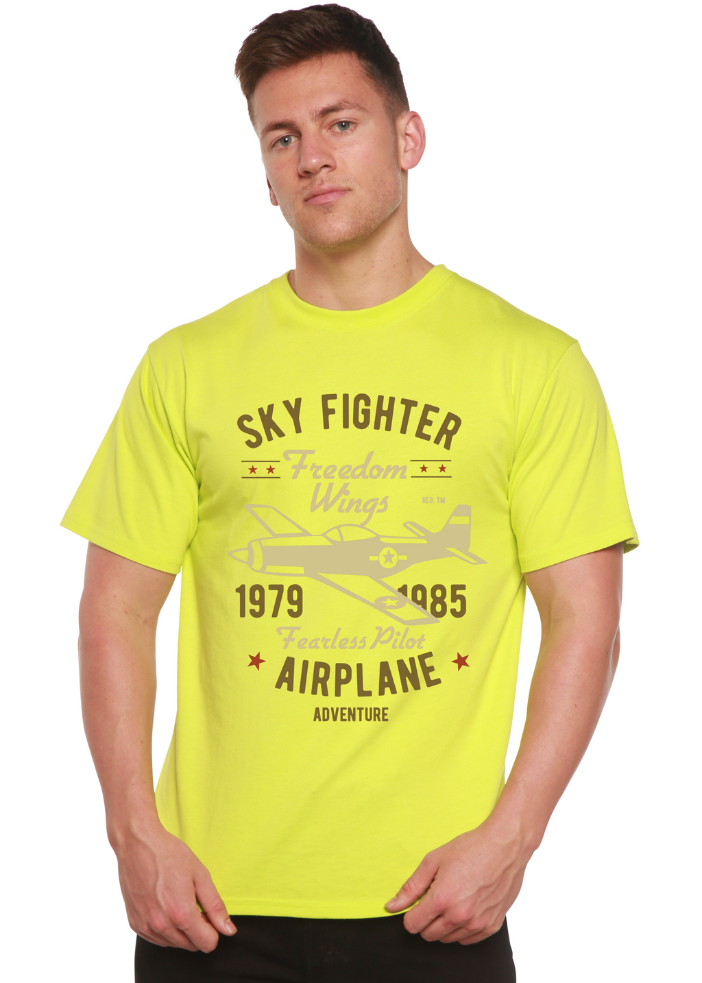Camiseta gráfica de manga corta de viscosa de bambú/algodón orgánico Spun Bamboo® para hombre Sky Fighter