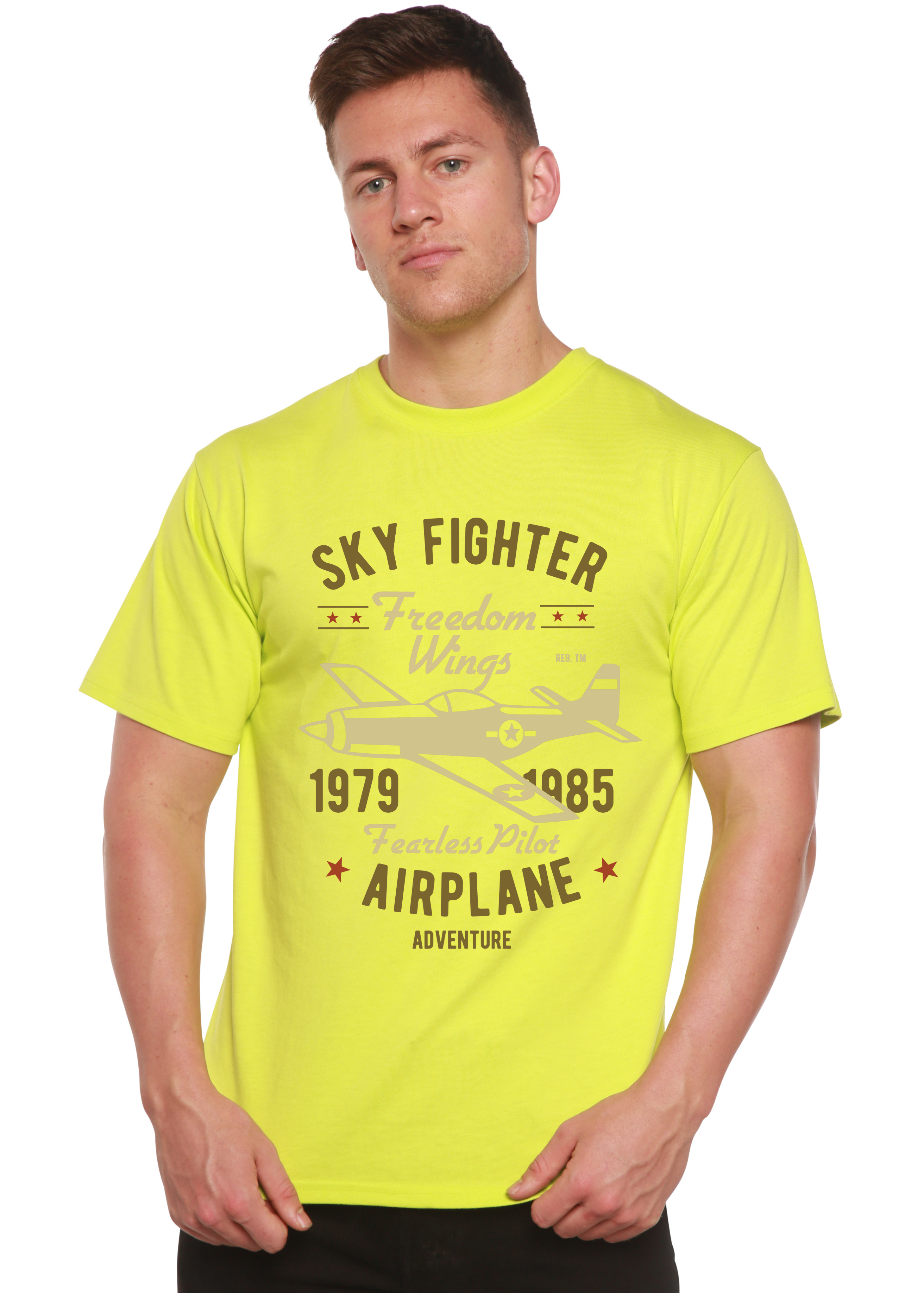 Camiseta gráfica de manga corta de viscosa de bambú/algodón orgánico Spun Bamboo® para hombre Sky Fighter