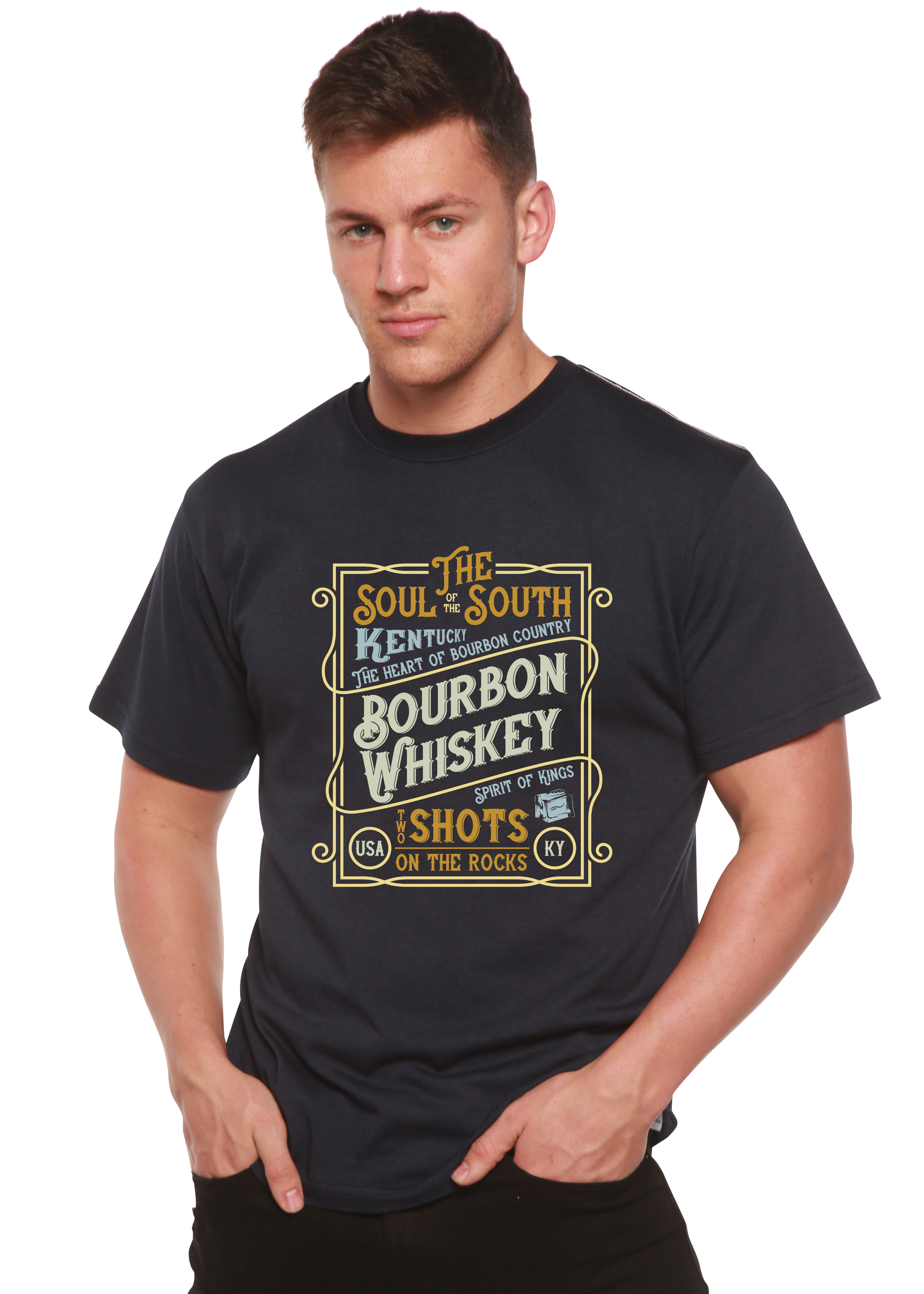 Camiseta gráfica de manga corta de bambú/algodón orgánico para hombre, diseño "Bourbon Whiskey"