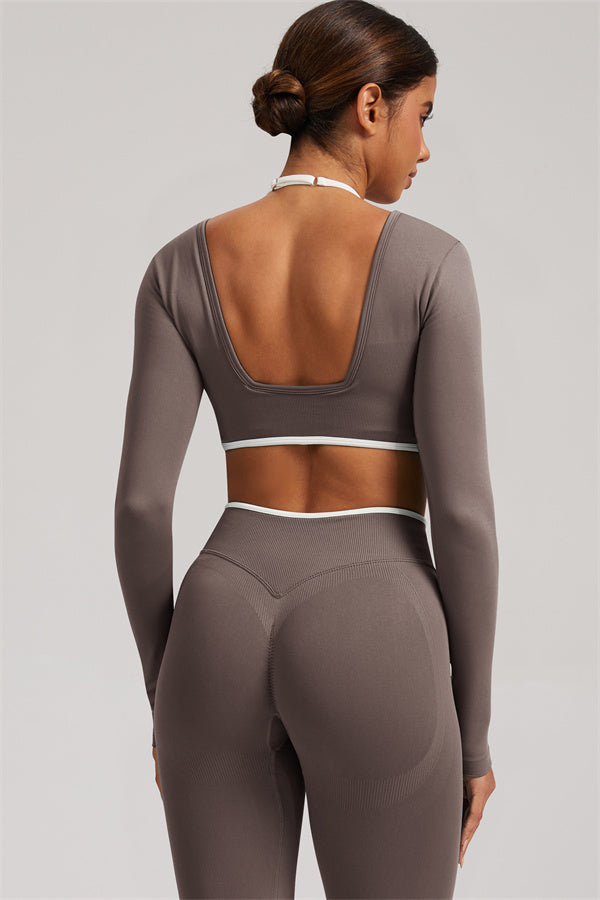 Conjunto de 2 piezas Elevate New: Top corto de manga larga y leggings