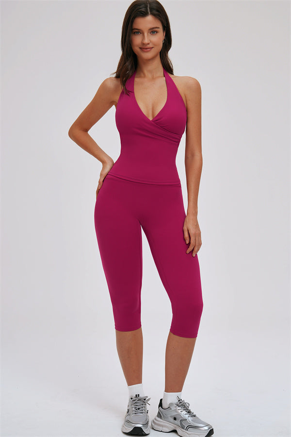 Conjunto de 2 piezas de top halter Twirl y leggings capri