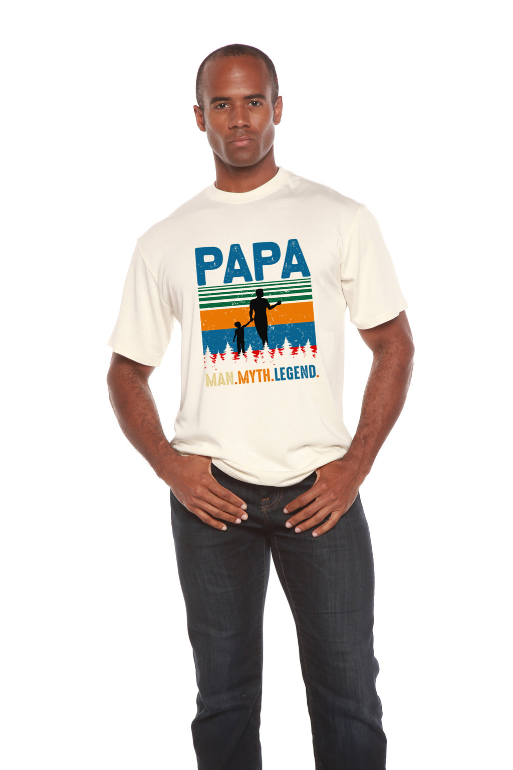 Camiseta de manga corta con estampado "Papa Man, Myth, Legend" de bambú, viscosa y algodón orgánico para hombre