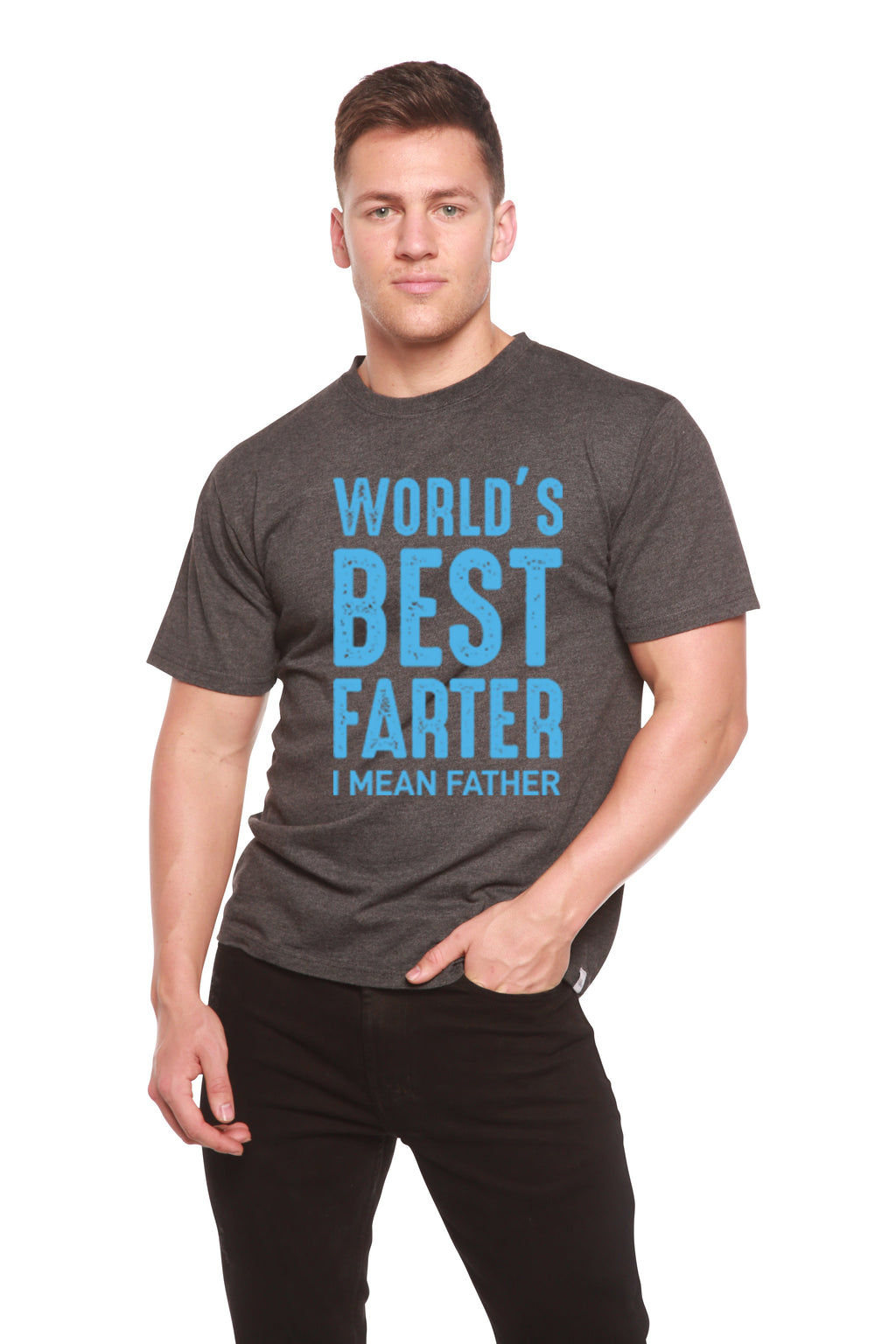 Camiseta de manga corta con estampado "El mejor pedorreador del mundo" de viscosa de bambú y algodón orgánico para hombre