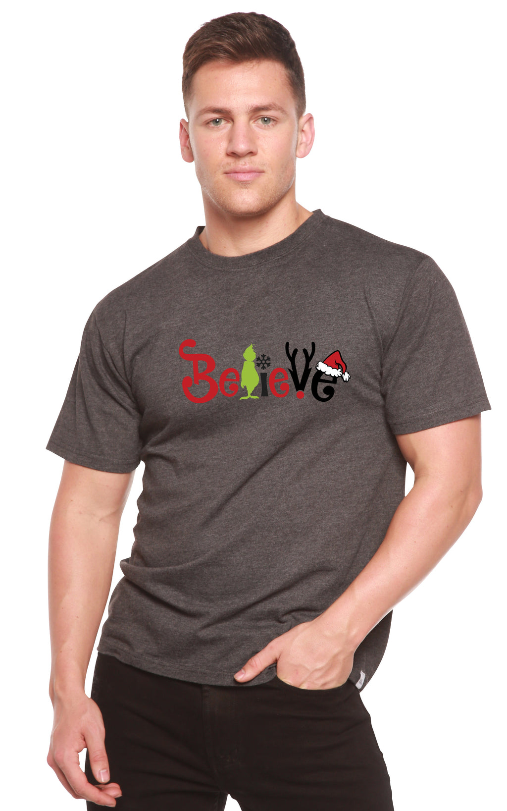 Camiseta de bambú estampada para hombre «Believe Christmas»